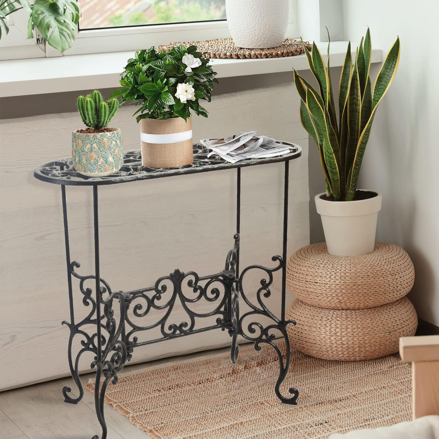 Vintage Black Cast Iron Plant Stand Table