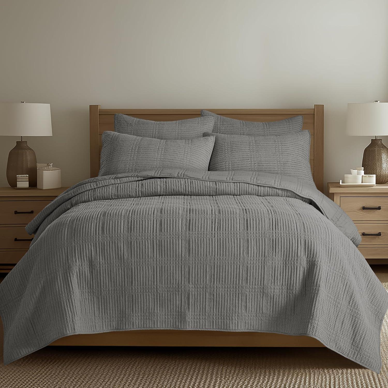 Cloud Waffle Grey Full/Queen Quilt Set - Levtex Home