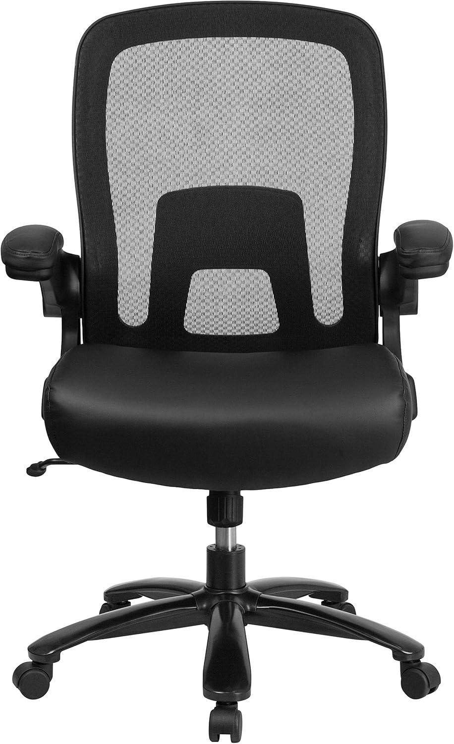 Flash Furniture HERCULES Series Big & Tall 500 lb. Rated Black Mesh/LeatherSoft Executive Ergonomic Office Chair with Adjustable Lumbar