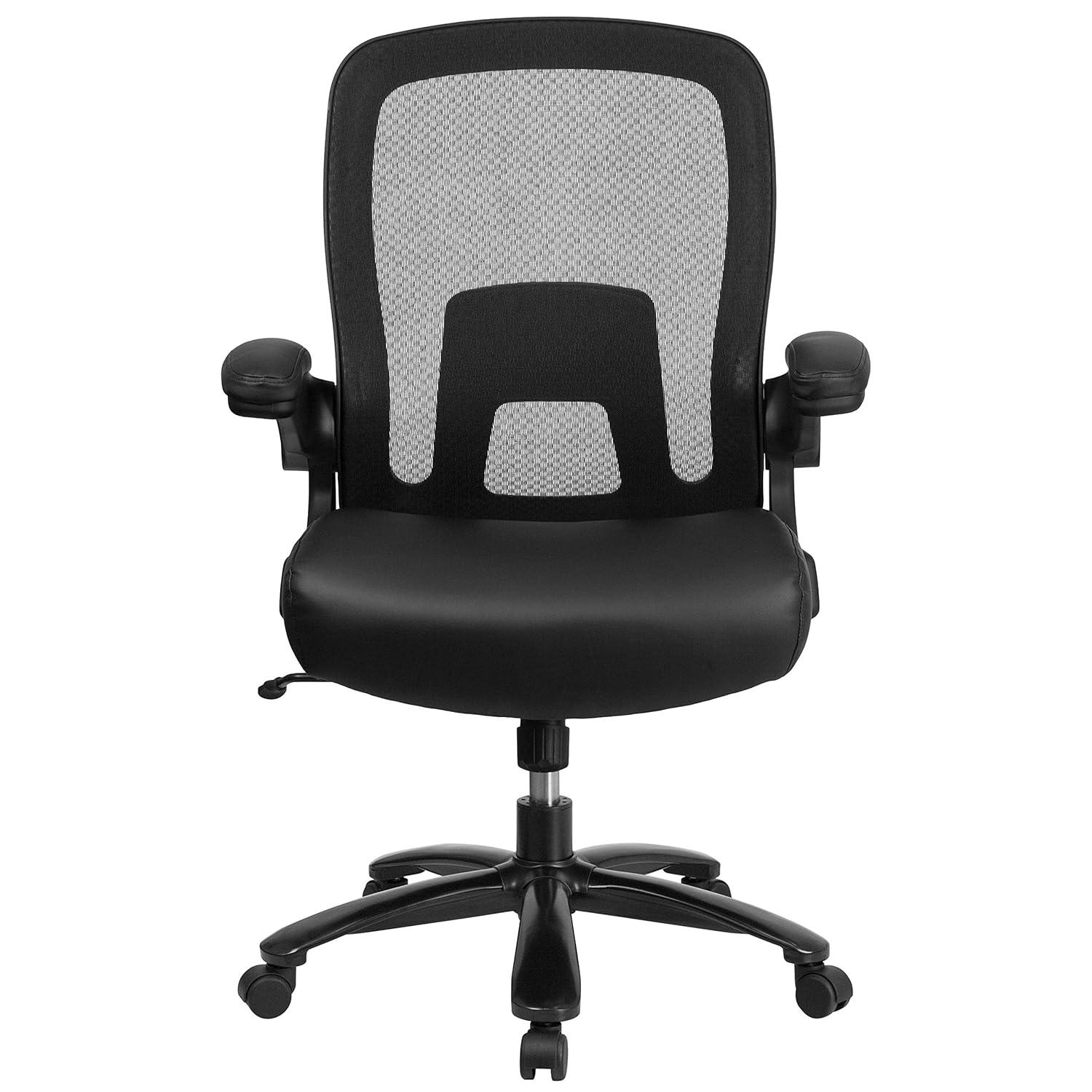 Flash Furniture HERCULES Series Big & Tall 500 lb. Rated Black Mesh/LeatherSoft Executive Ergonomic Office Chair with Adjustable Lumbar