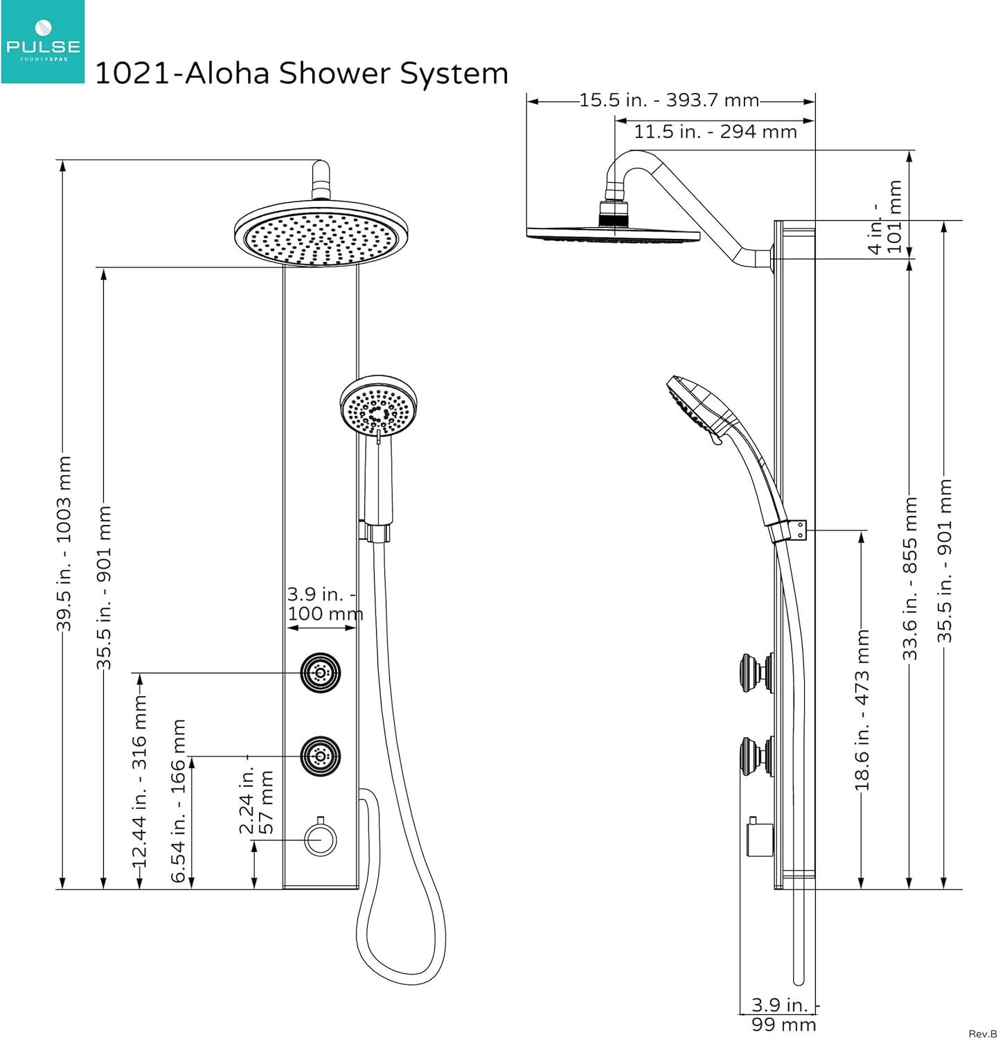 Aloha Brushed Stainless Steel Shower System with Chrome Fixtures