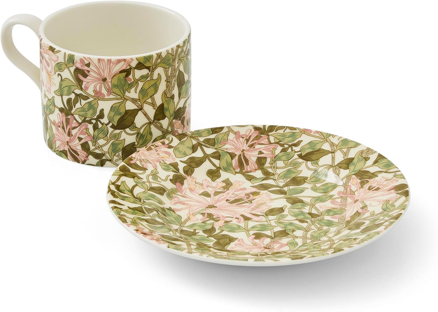 Honeysuckle Floral Porcelain Teacup and Saucer Set