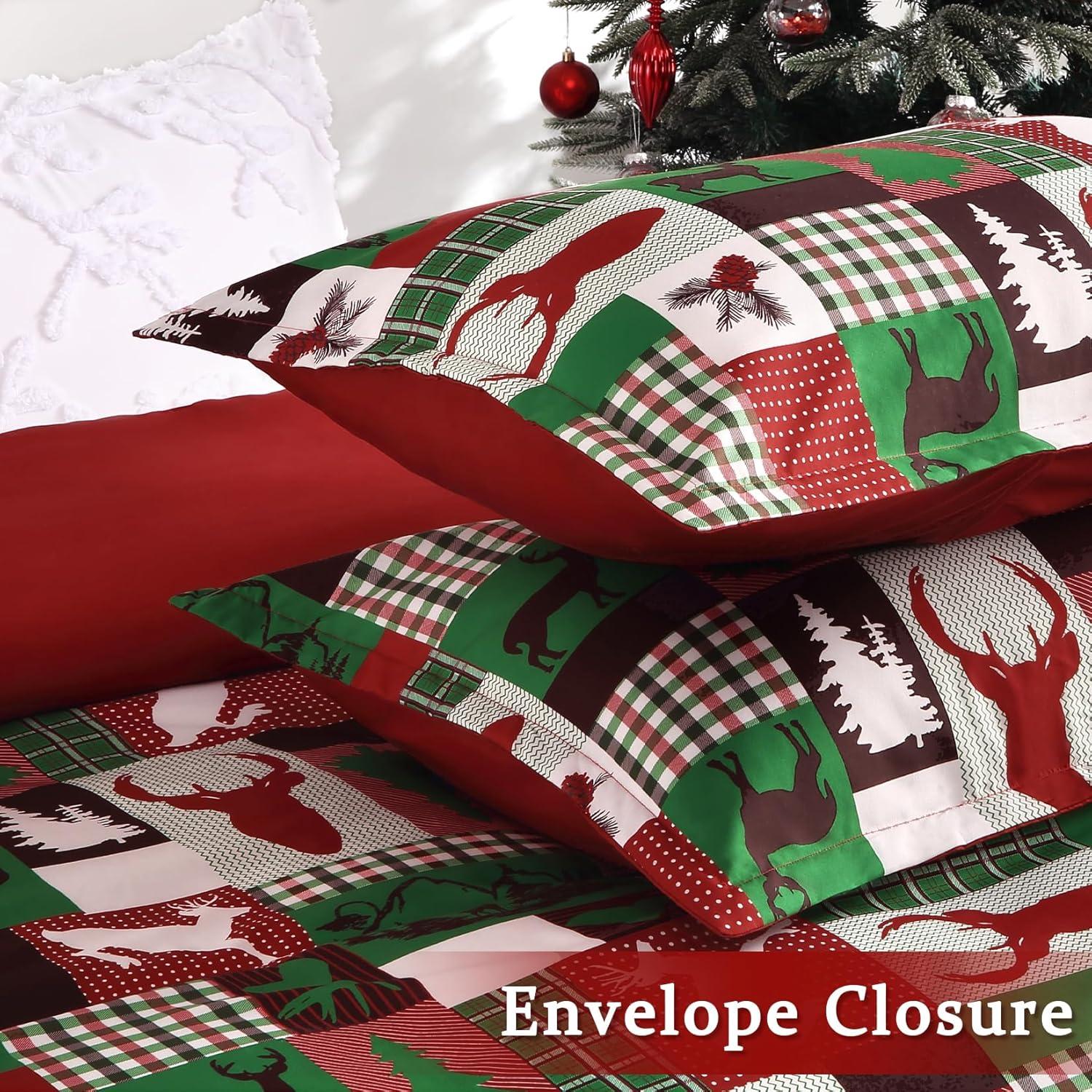 Caromio Christmas Duvet Cover Queen Size - Reindeer Patchwork Printed Decorations, Soft and Breathable Bedding Set (Queen, 90"x90")