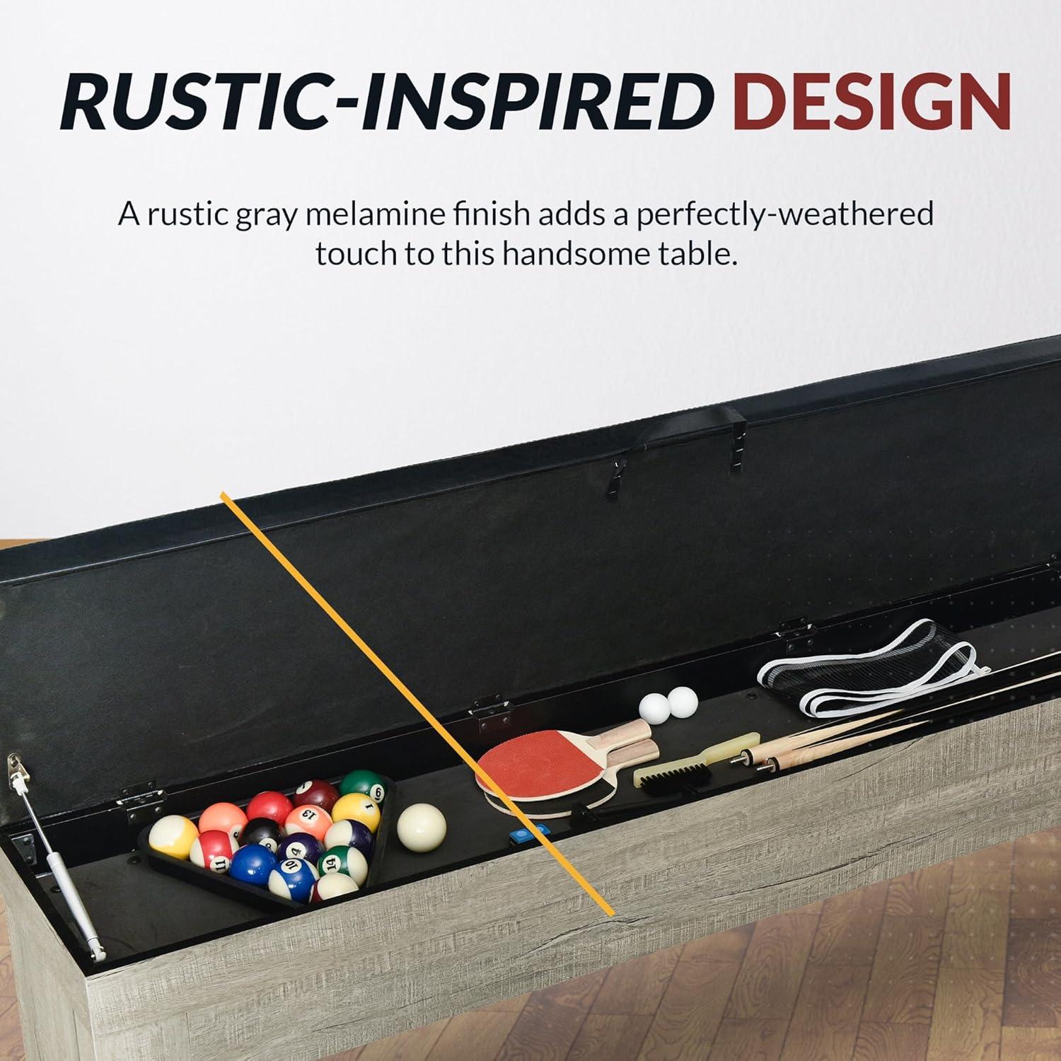 Hathaway Games Hathaway Newport Stylish 7 Ft Multi Game Pool Table Combo with Dining Top and Ping Pong – Includes Benches for Home Storage and Accessories