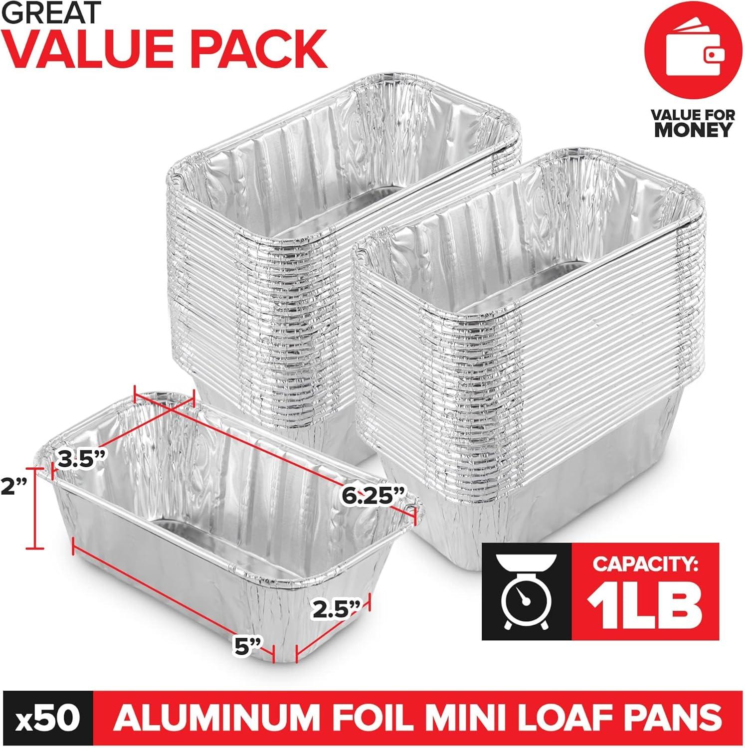 Mini Aluminum Disposable Loaf Pans with Lids, 50 Pack