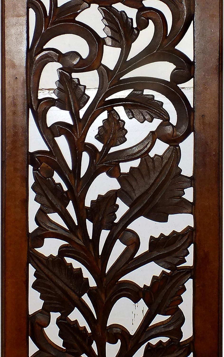 Handcrafted Brown Mango Wood Floral Wall Panel