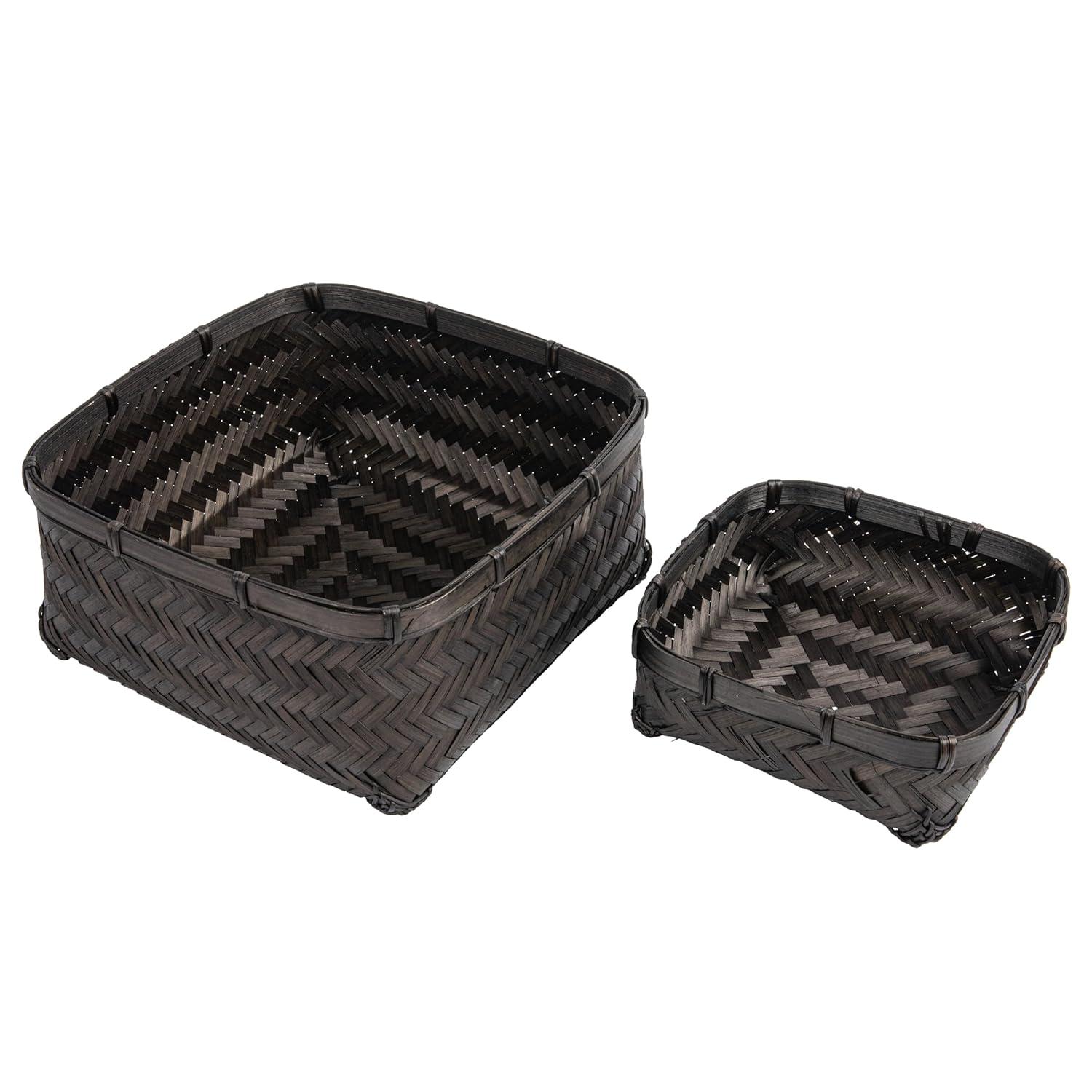Bloomingville Bamboo & Water Hyacinth Baskets, Black, Set of 2