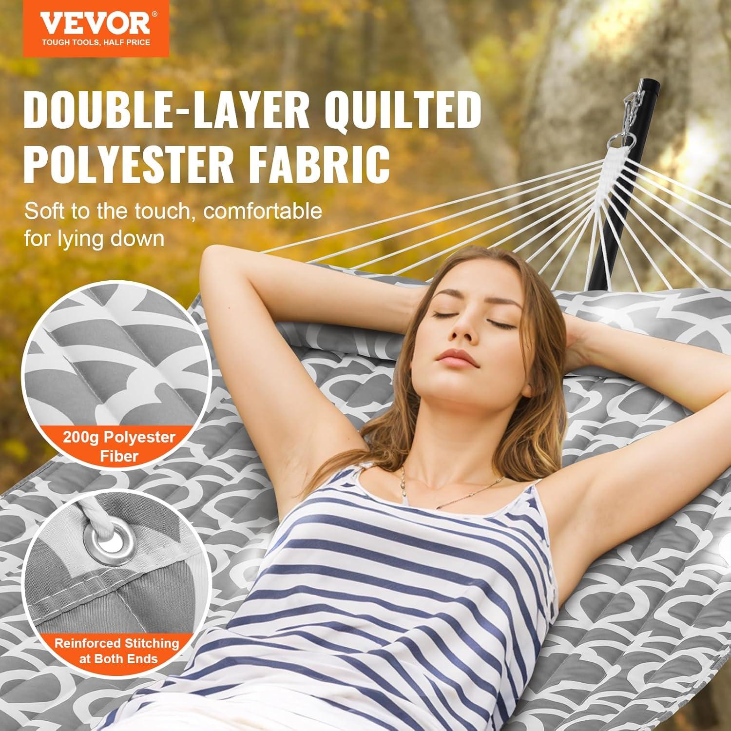 2 Person 12.3 ft Hammock with Stand Included Double Hammock with Curved Spreader Bar and Detachable Pillow