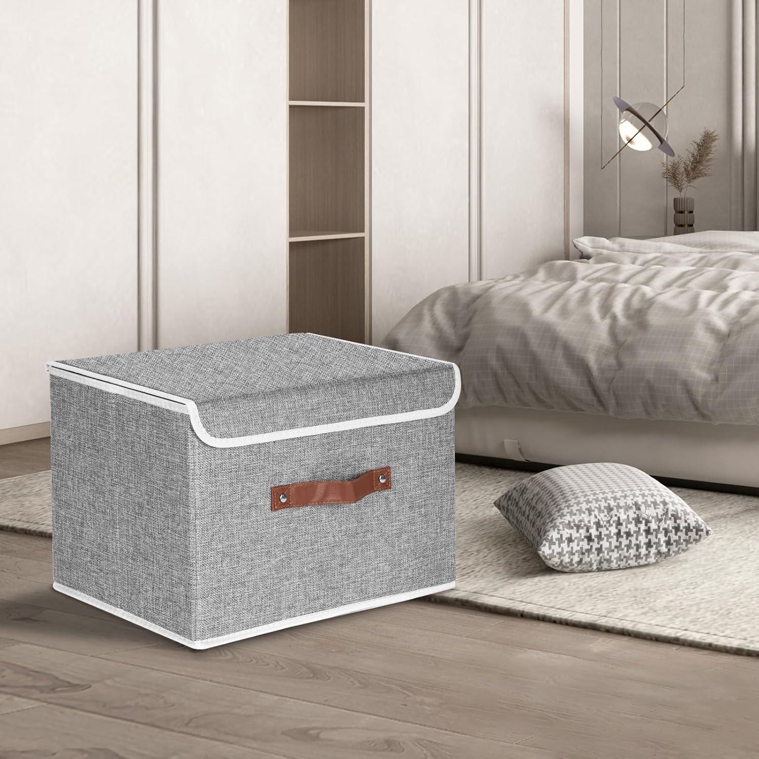 Gray Fabric Collapsible Storage Boxes with Lids, 2 Pack