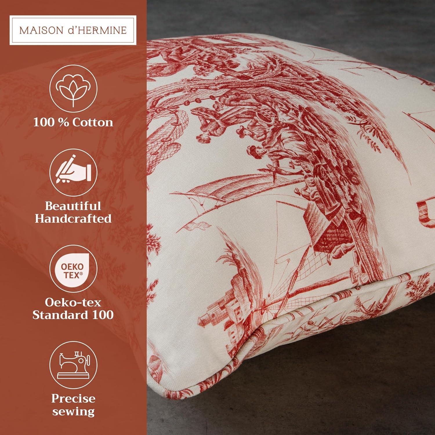 Maison d' Hermine Decorative Pillow Covers 18 x 18 Inch Square 100% Cotton Throw pillow Covers with invisible Zipper Cushion Case for Living Room Couch, Chair, Sofas, Bedroom, Home (Calais - Cardinal)