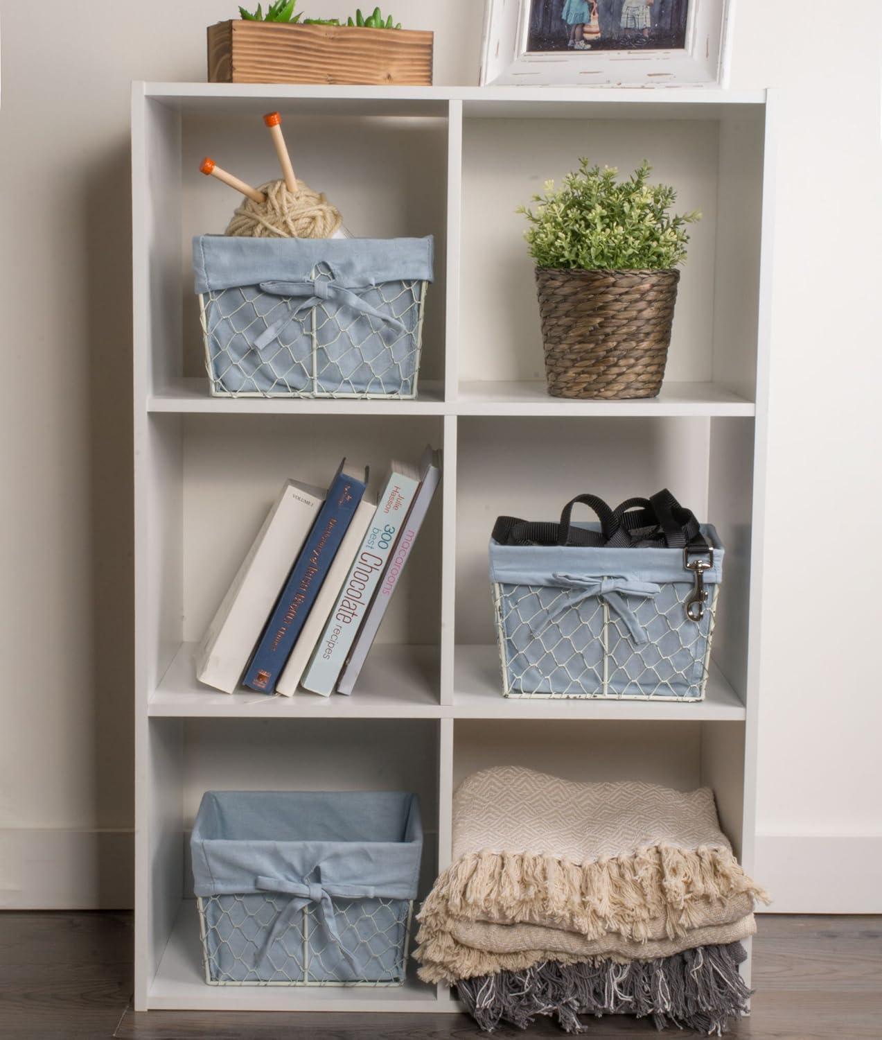 Small Blue Wire Baskets with Removable Liners, Set of 3