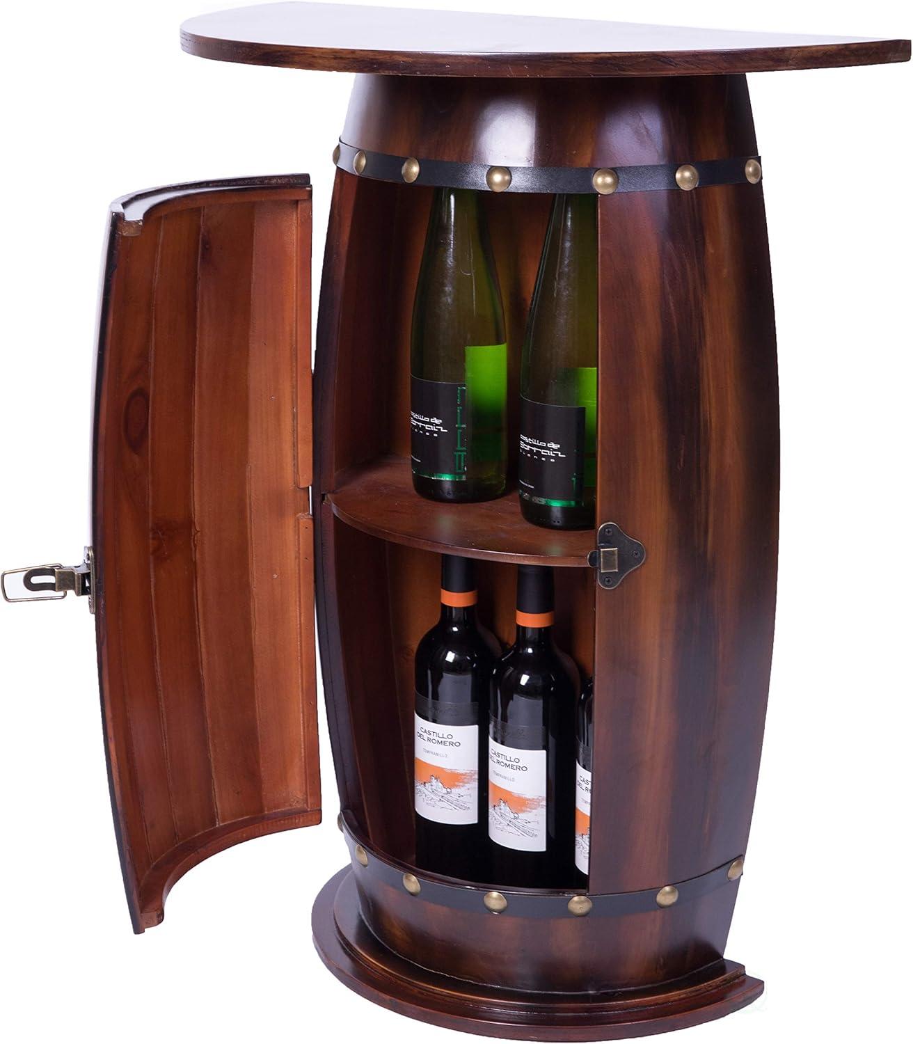 Vintiquewise Rustic Lockable Barrel Shaped Wine Bar Cabinet Wooden End Table