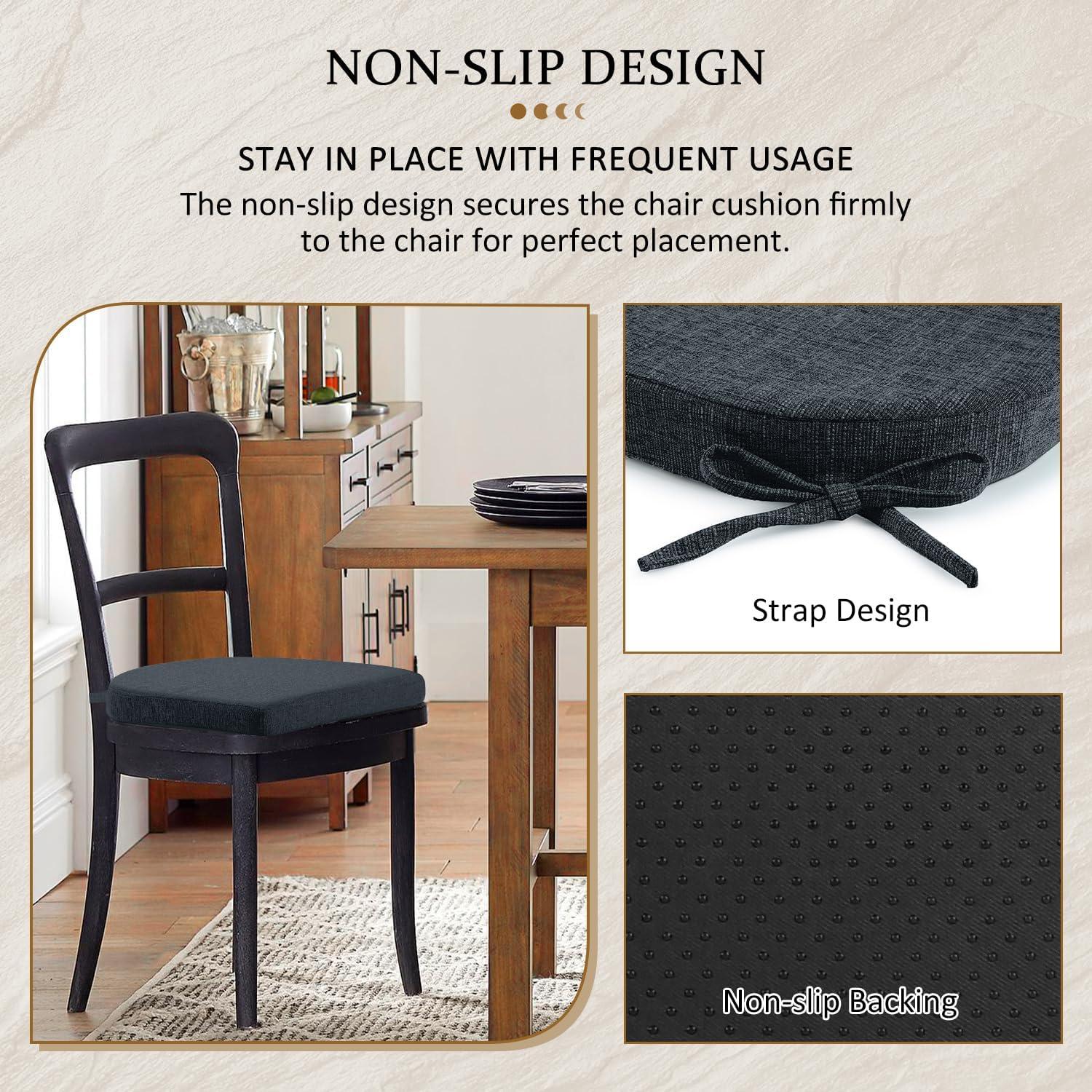 Chair Cushions for Dining Chairs 4 Pack - Kitchen Chair Cushions with Ties and Non-Slip Backing - Dining Chair Pads 16"X16"X2", Navy