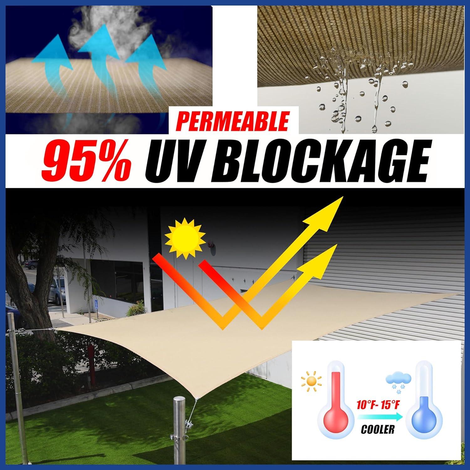 Royal Shade Royal shade Rectangle Shade Sail，95% UV Blockage, Heavy Duty, Water & Air Permeable