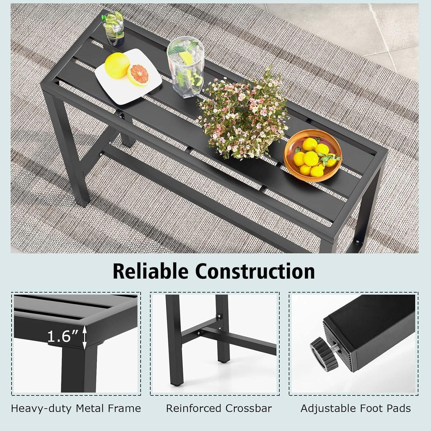 Costway Outdoor Metal Bar Table 48'' Patio Rectangular Counter Height Dining Table Black