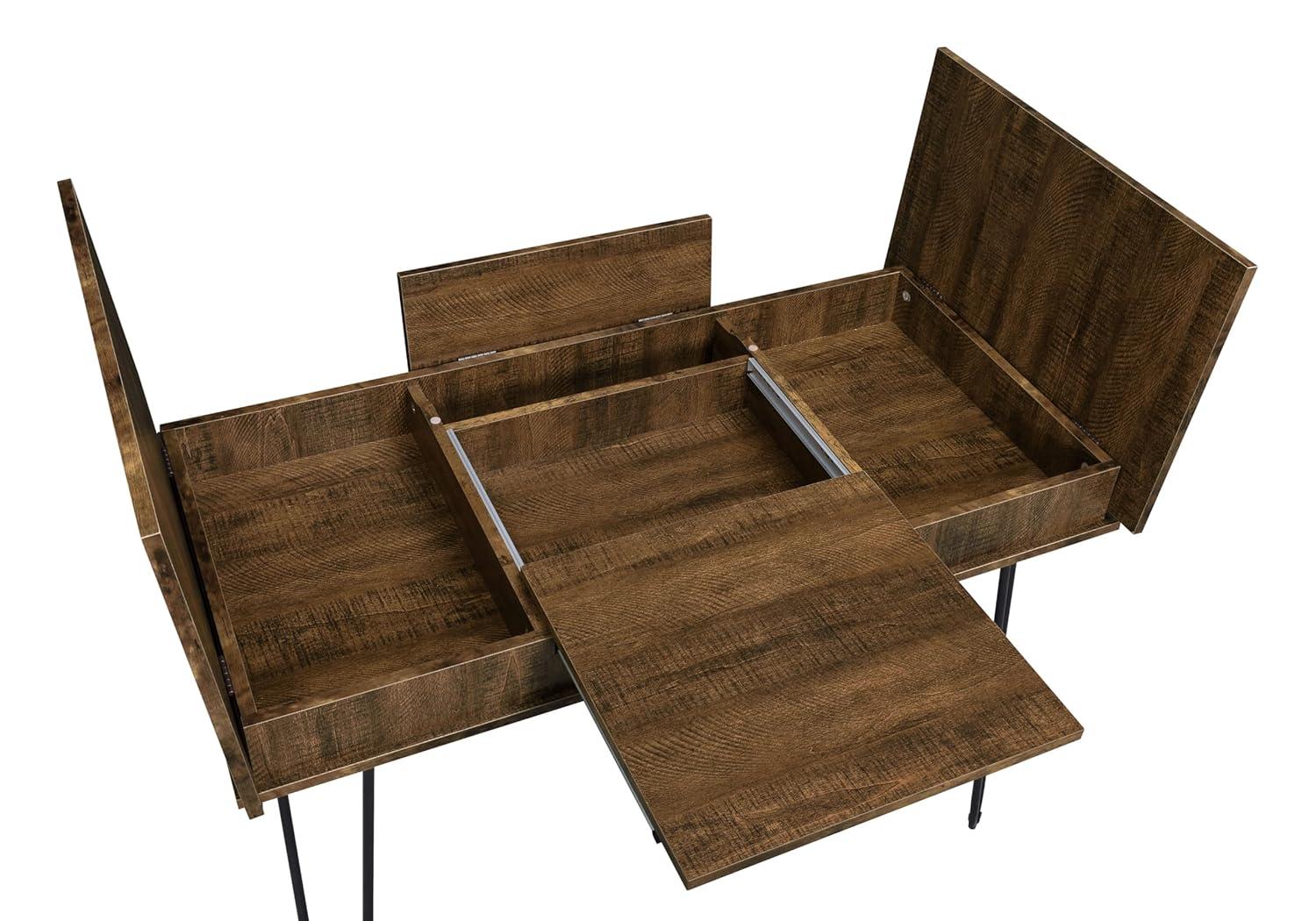 Sheeran Storage Writing Desk with Hairpin Legs Rustic Amber - Coaster: Industrial Style, Enclosed Cabinet, USB Ports