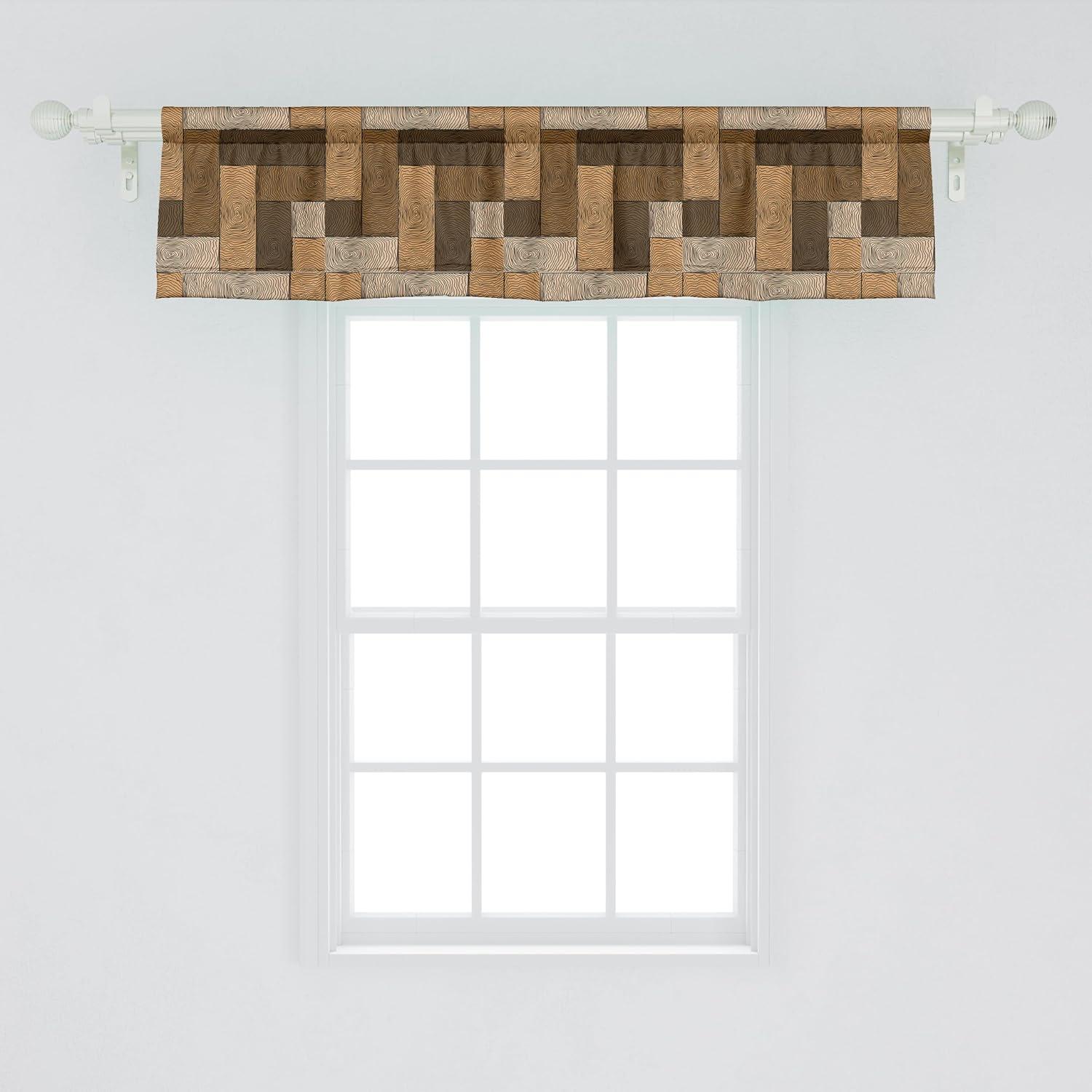 Ambesonne Chocolate Window Valance, Wooden Parquet Motif, 54" X 12", Beige Pale Brown