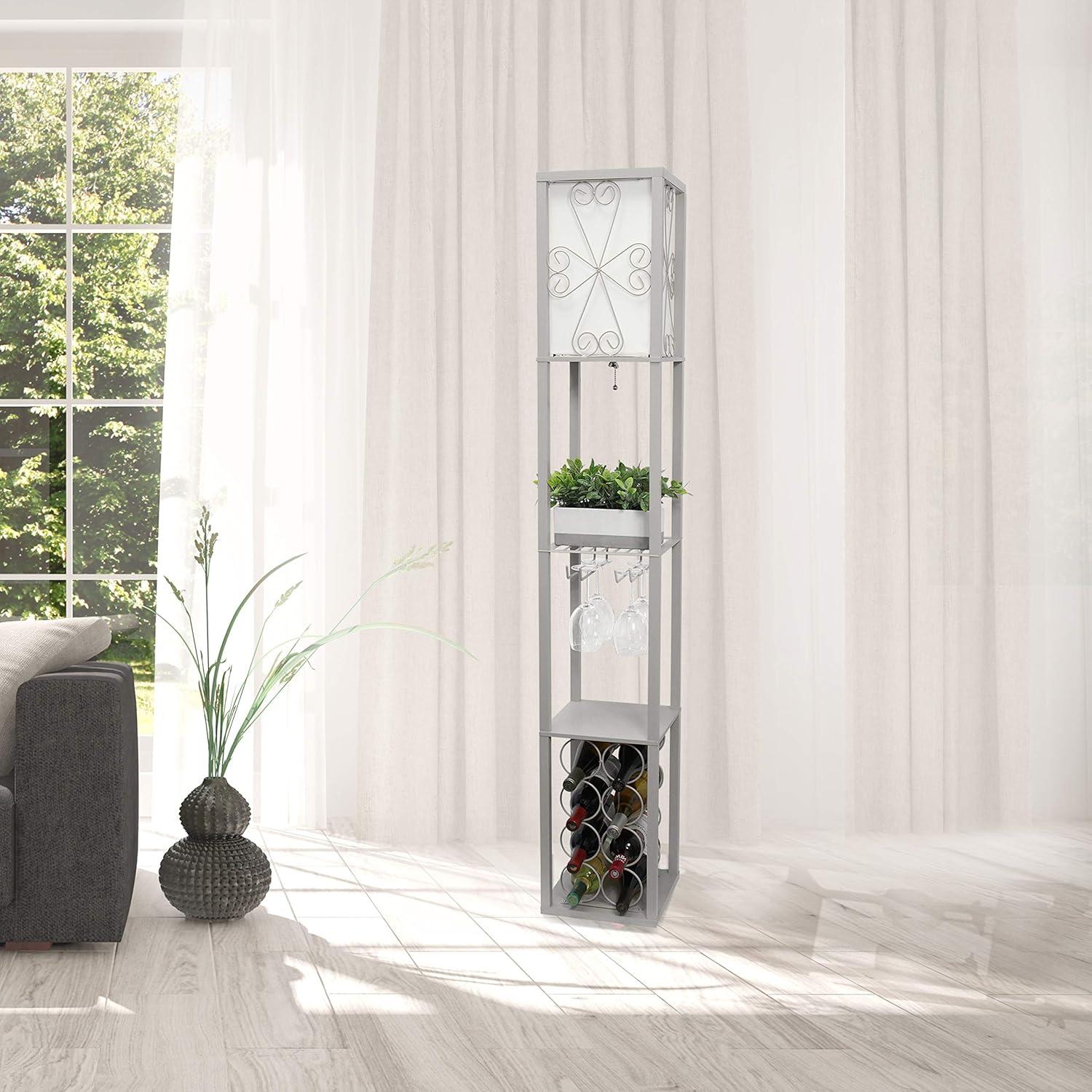 Etagere Organizer Storage Shelf Floor Lamp with Linen Shade Gray - Simple Designs