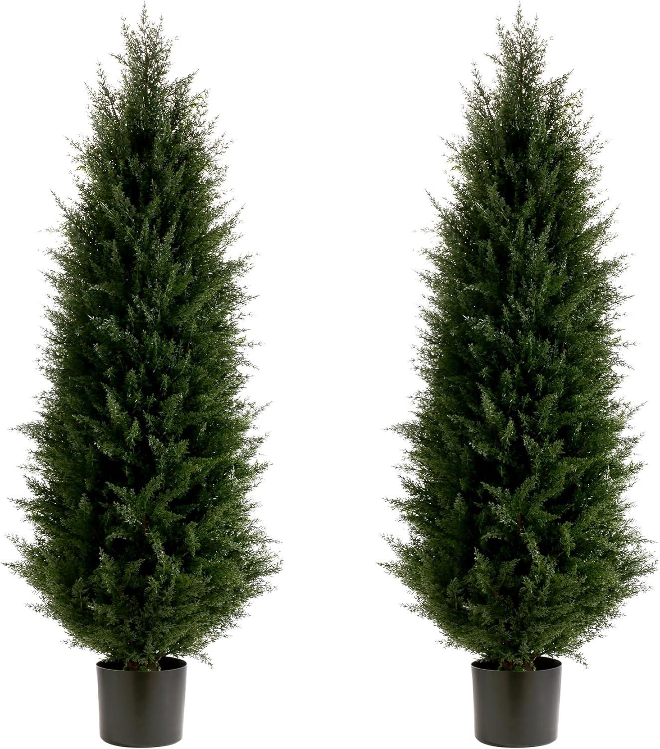 4-Foot Green Artificial Cedar Pine Trees with UV Protection, Set of 2