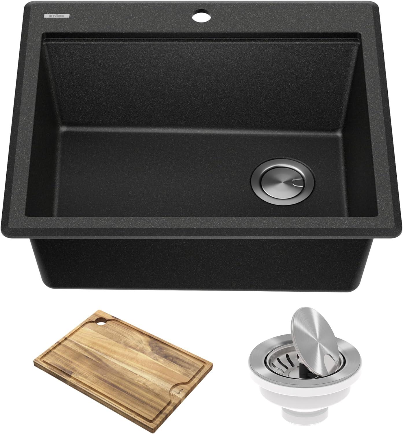 KRAUS Bellucci Granite Composite Workstation Drop-In Top Mount Single Bowl Kitchen Sink with Accessories