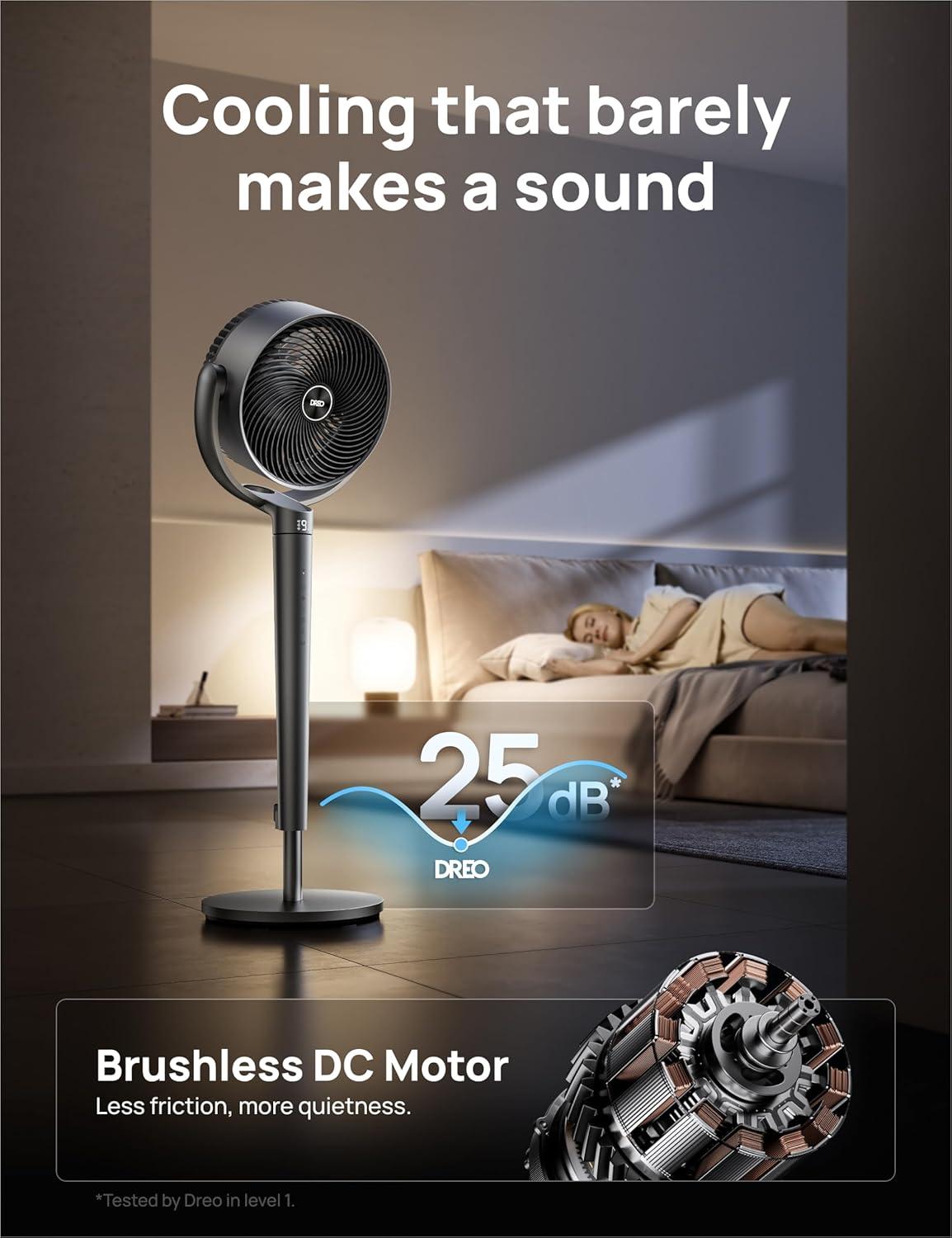 Smart Silver and Black 43'' Oscillating Floor Fan with Remote