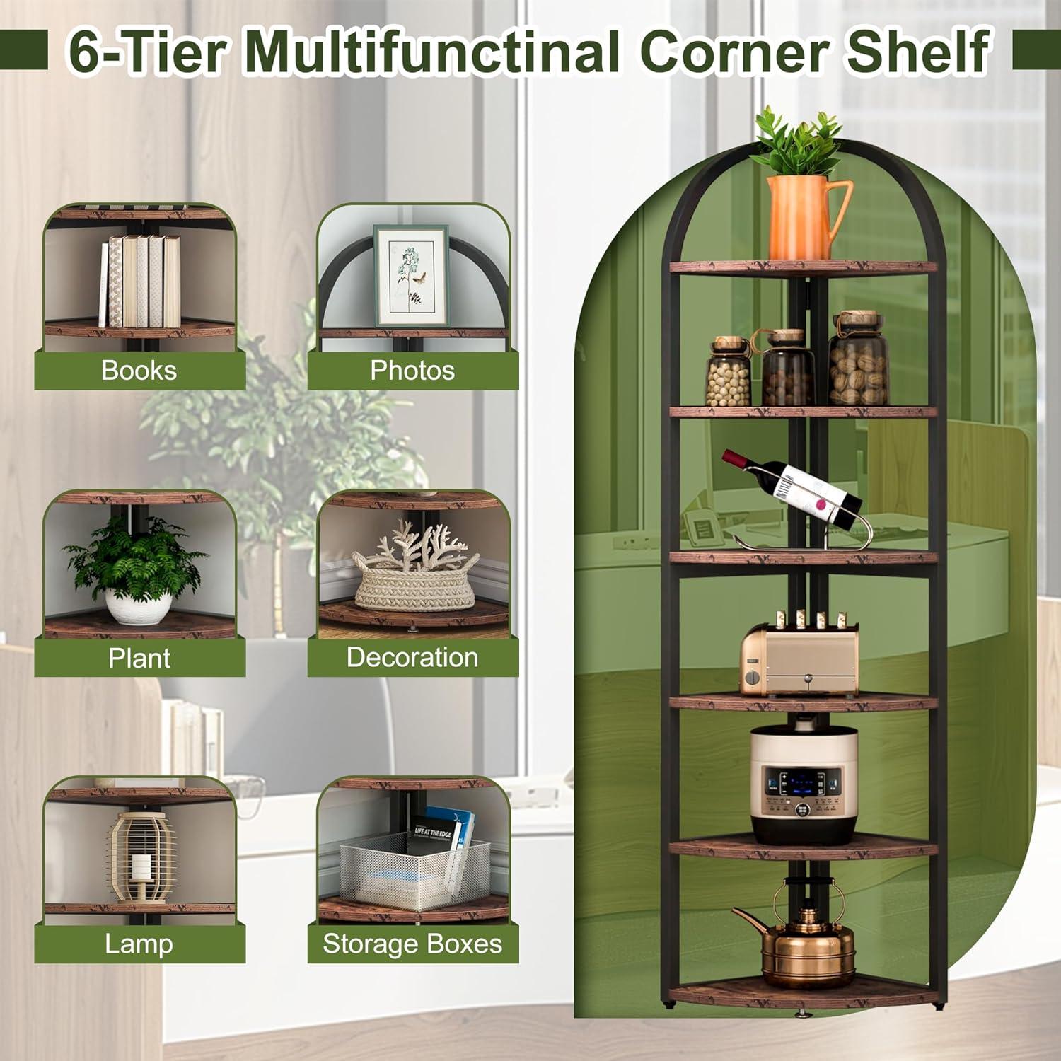 Hommoo 6-Tier Corner Shelf, 71 inch Tall Corner Bookshelf for Small Space