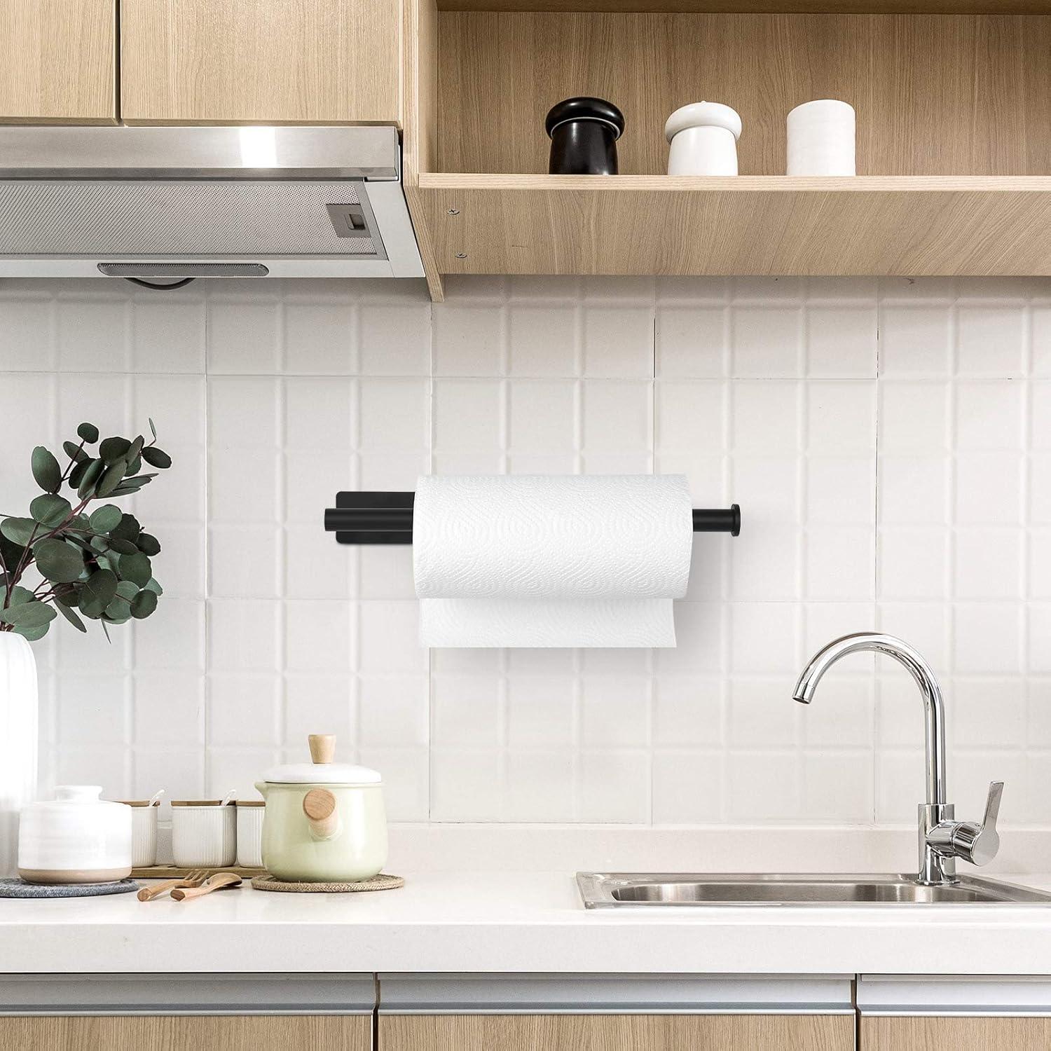 Paper Towel Holder - Under Cabinet Paper Towel Rack for Kitchen、Bathroom,SUS304 Stainless Steel(Matte Black)