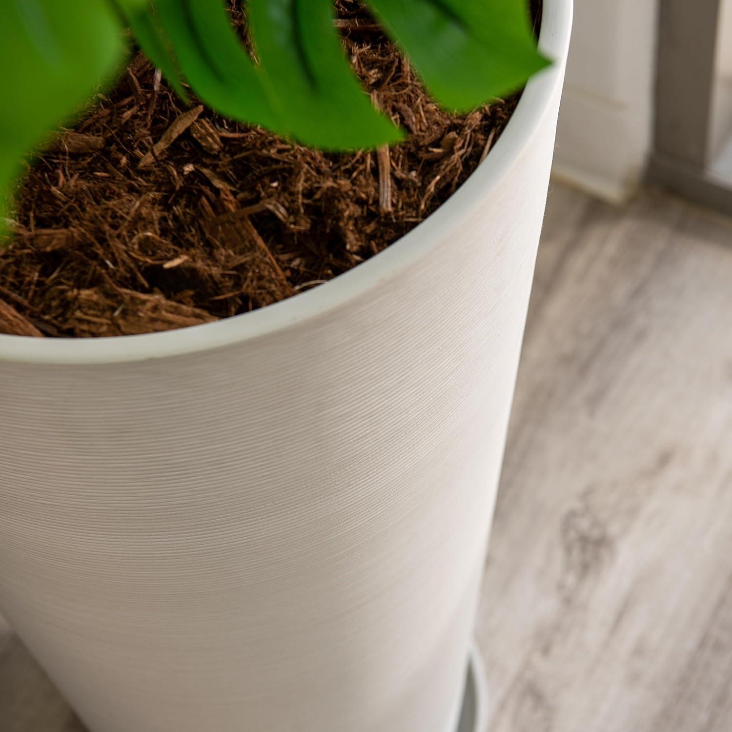 White Tall Round Self-Watering Indoor/Outdoor Planters Set