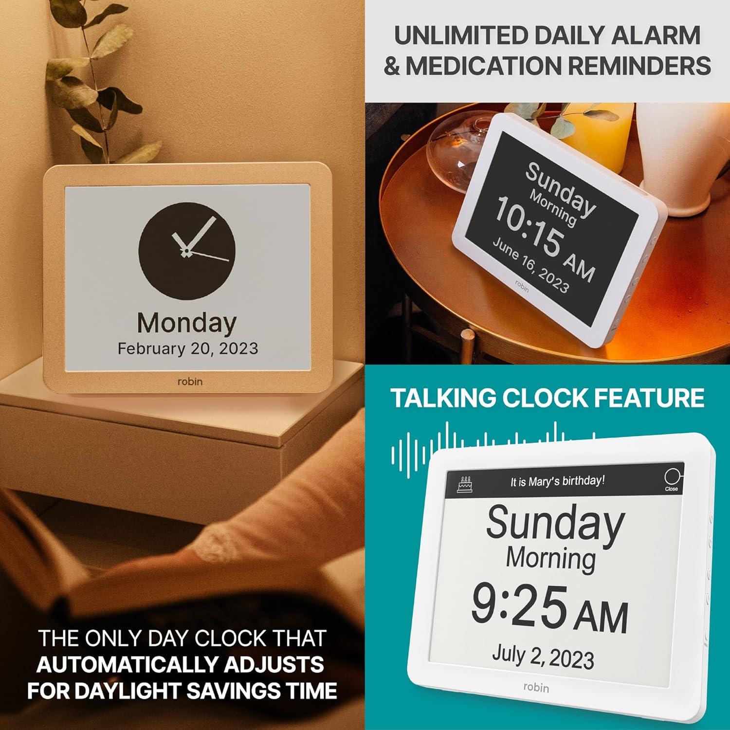 White 12" Digital Calendar Clock with Large Display