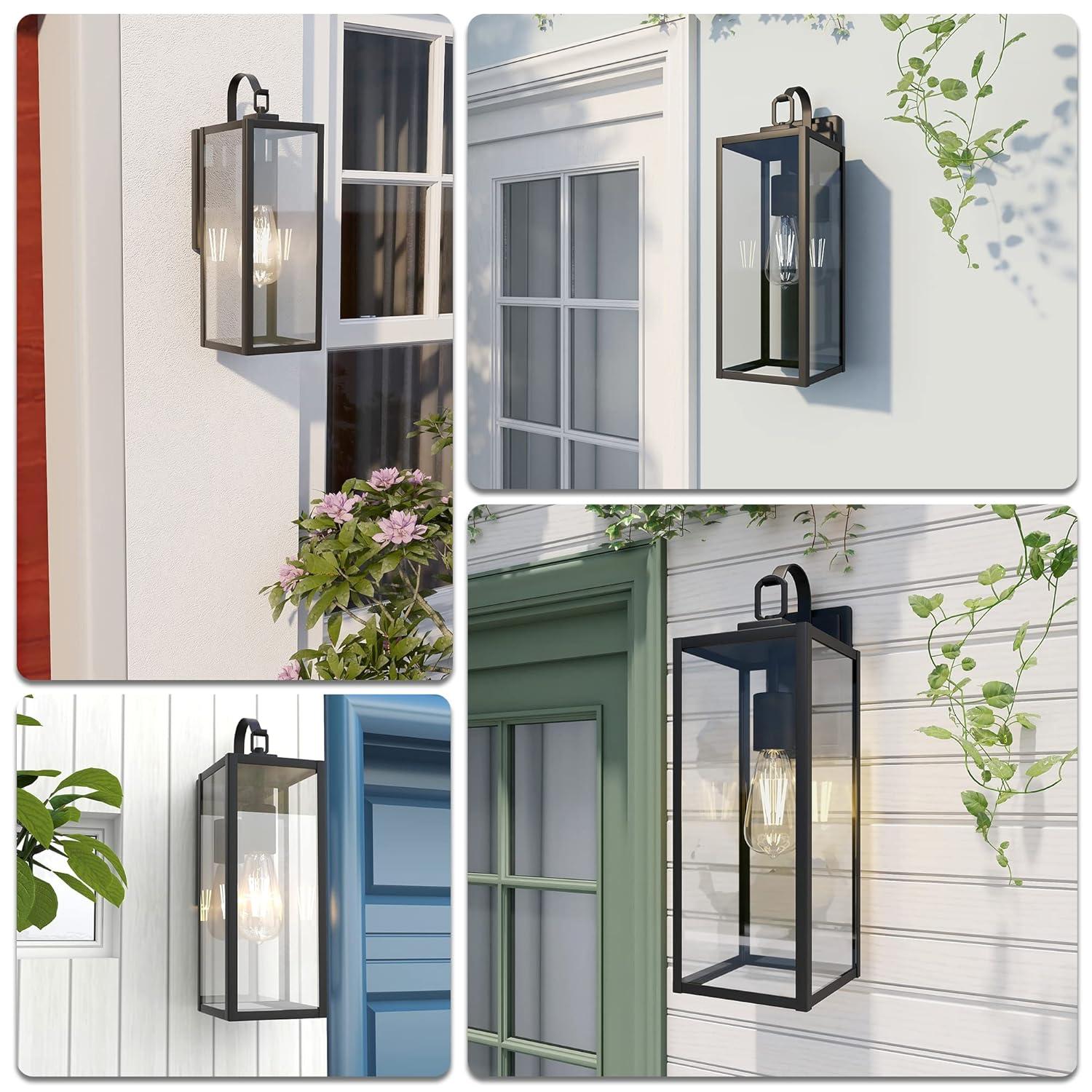 Large Size Outdoor Wall Lights, 18 Inch Oversized Matte Black Exterior Light Fixture With Clear Glass, Waterproof Front Porch Lighting, Modern Sconces Lantern For House, Garage, ETL Listed