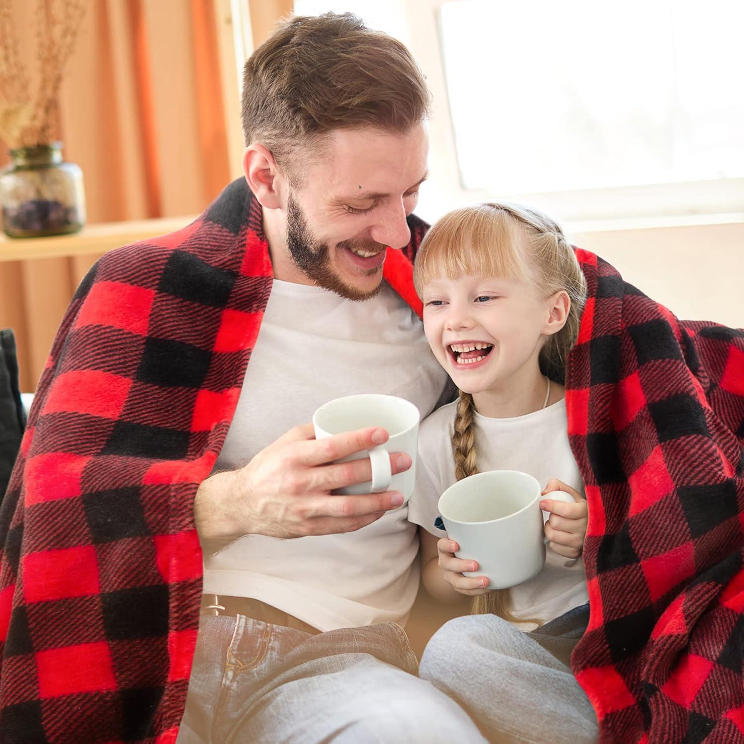 Fleece Throw Blanket for Couch Sofa Bed, Buffalo Plaid Decor Red and Black Checkered Blanket, Cozy Fuzzy Soft Lightweight Warm Blankets for Winter and Spring