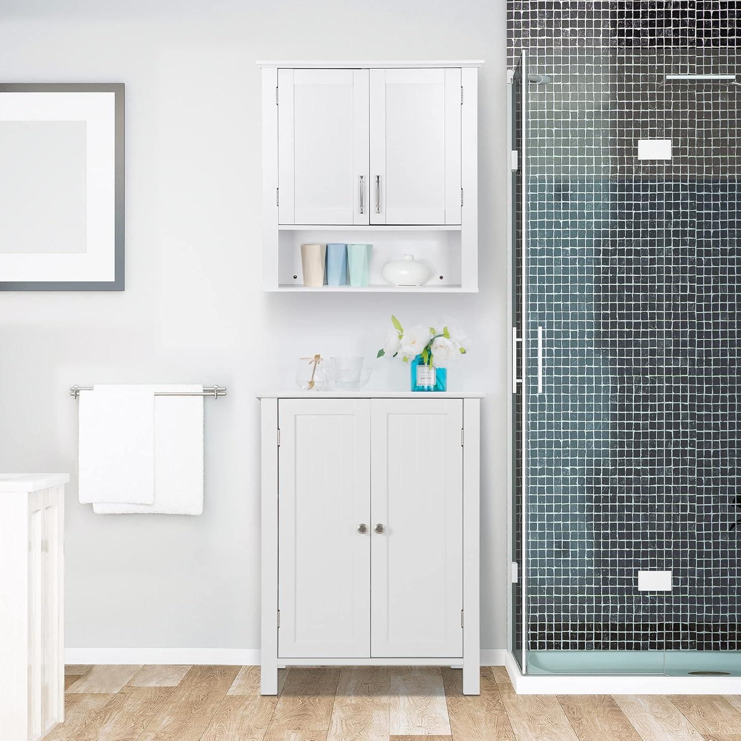 White MDF Bathroom Floor Cabinet with Adjustable Shelves