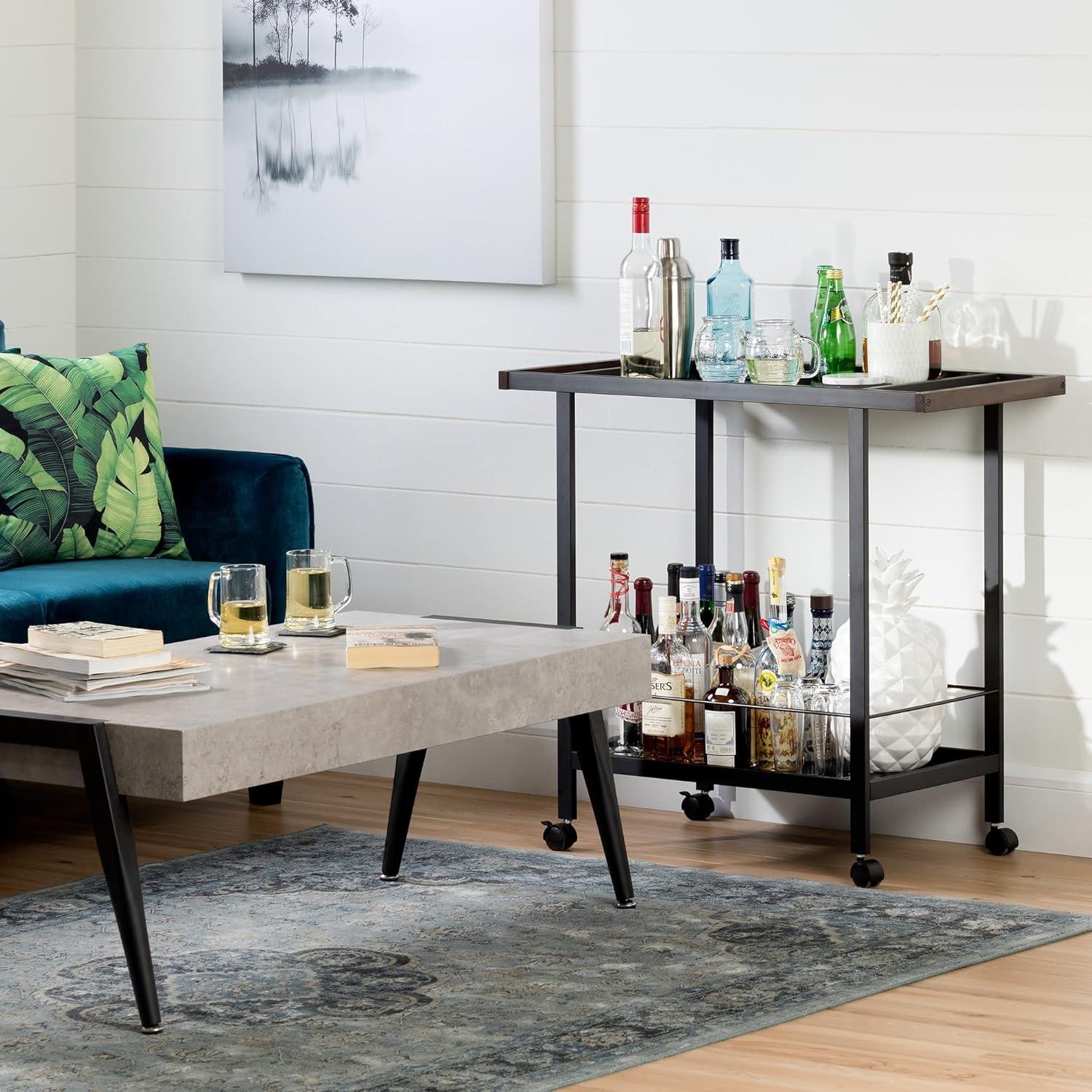 City Life Metal Bar Cart On Wheels Black - South Shore