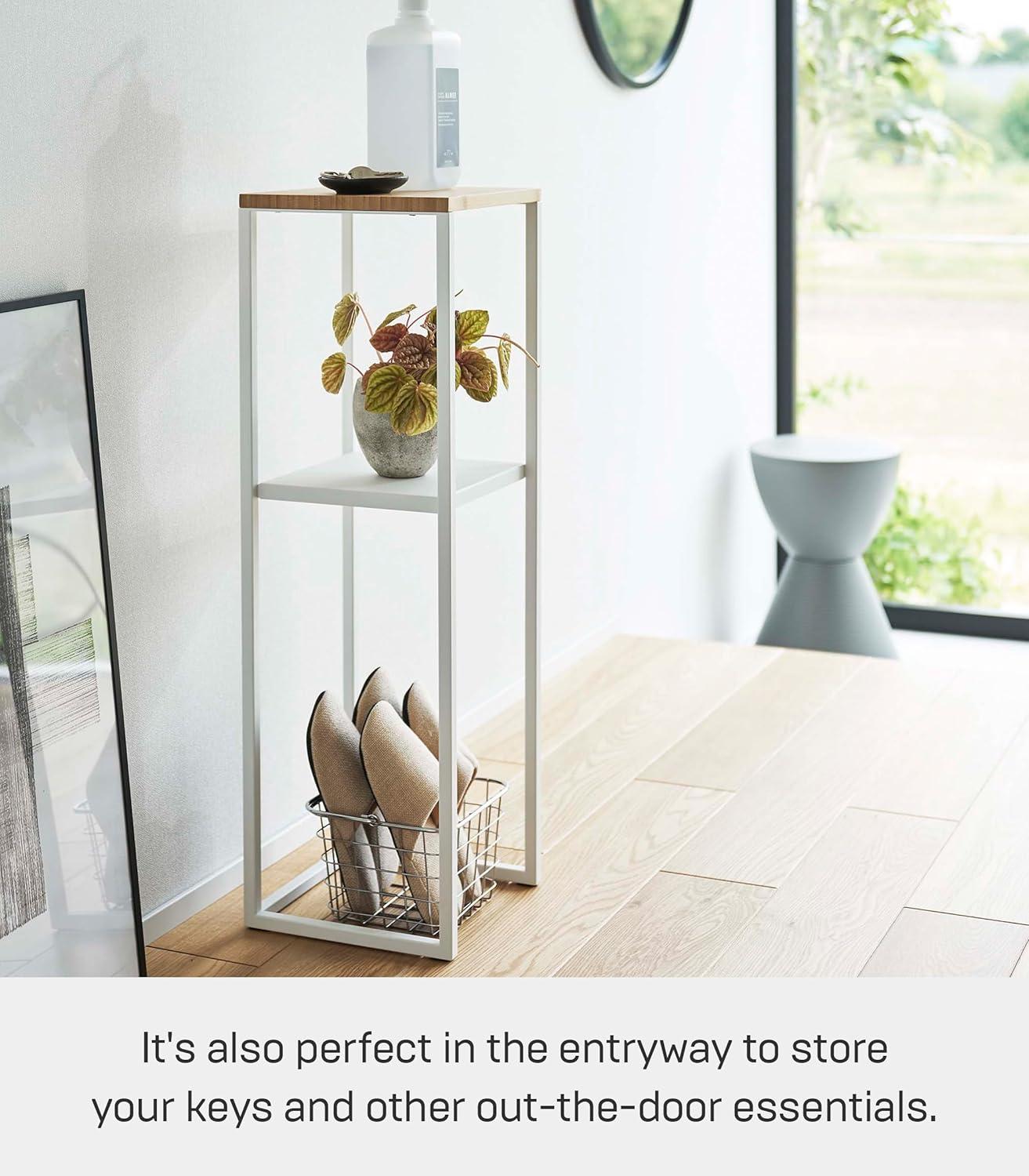 Yamazaki Home Two-Tier Display and Storage Shelf, White, Steel + Wood