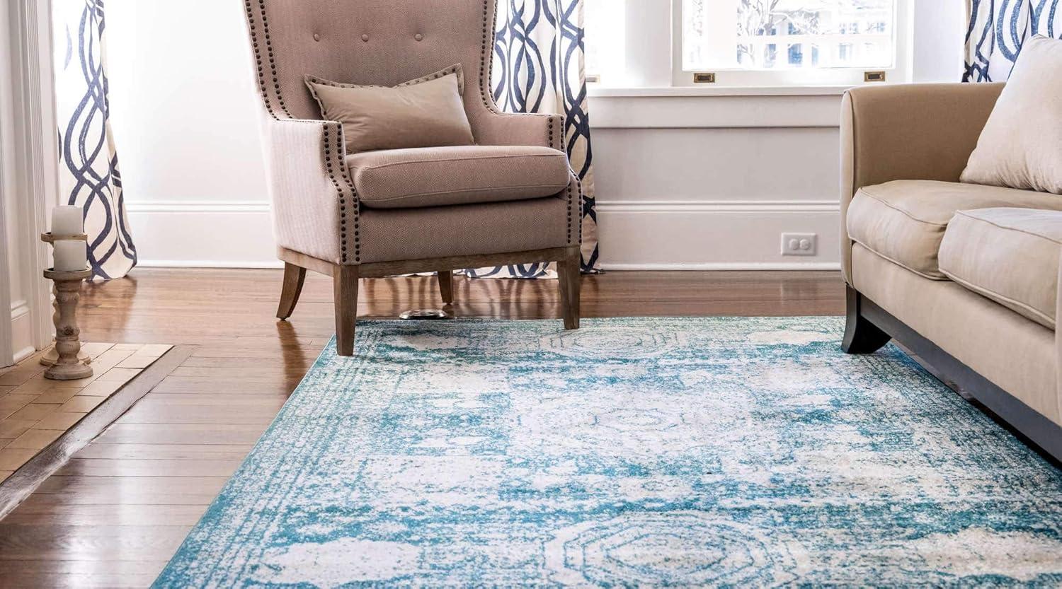 Turquoise Tranquility 9' x 12' Synthetic Easy-Care Area Rug