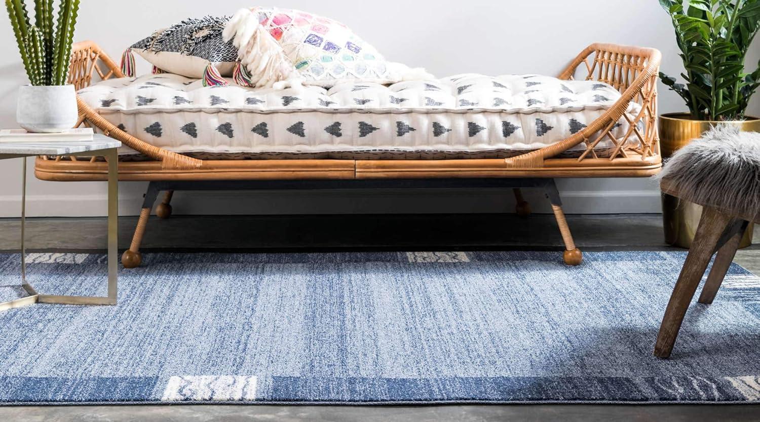 Unique Loom Sarah Del Mar 5 x 8 (ft) Loomed Polypropylene Navy Blue/Ivory Rectangular Indoor Geometric Area rug