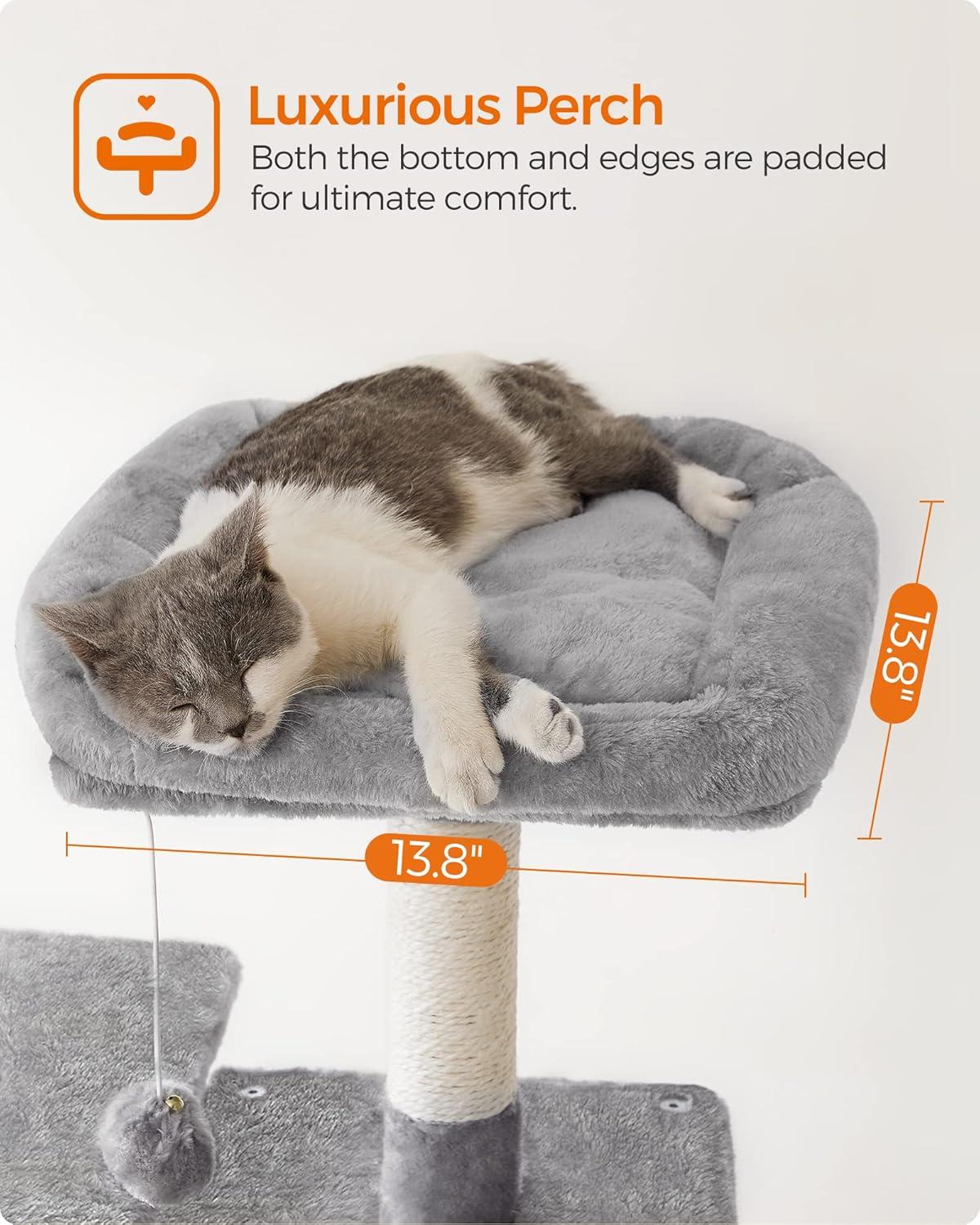 Feandrea 56.3'' Cat Tree Tower for Indoor Cats ,Multi-Level Cat Condo Cat Furniture with Scratching Posts, Perches, Hammock, Cave ,Light Gray