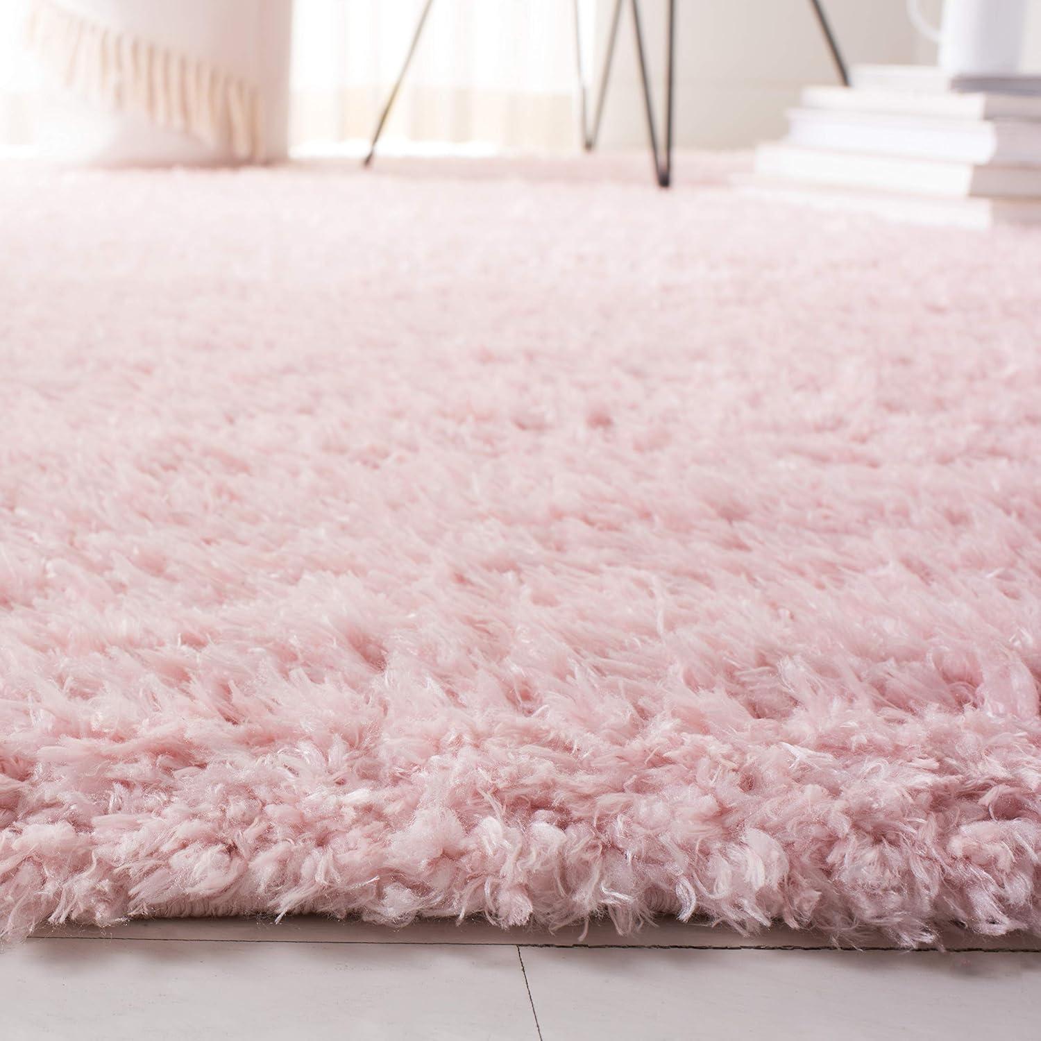 SAFAVIEH Madrid Miah Solid Plush Polyester Shag Area Rug, Blush, 4' x 6'