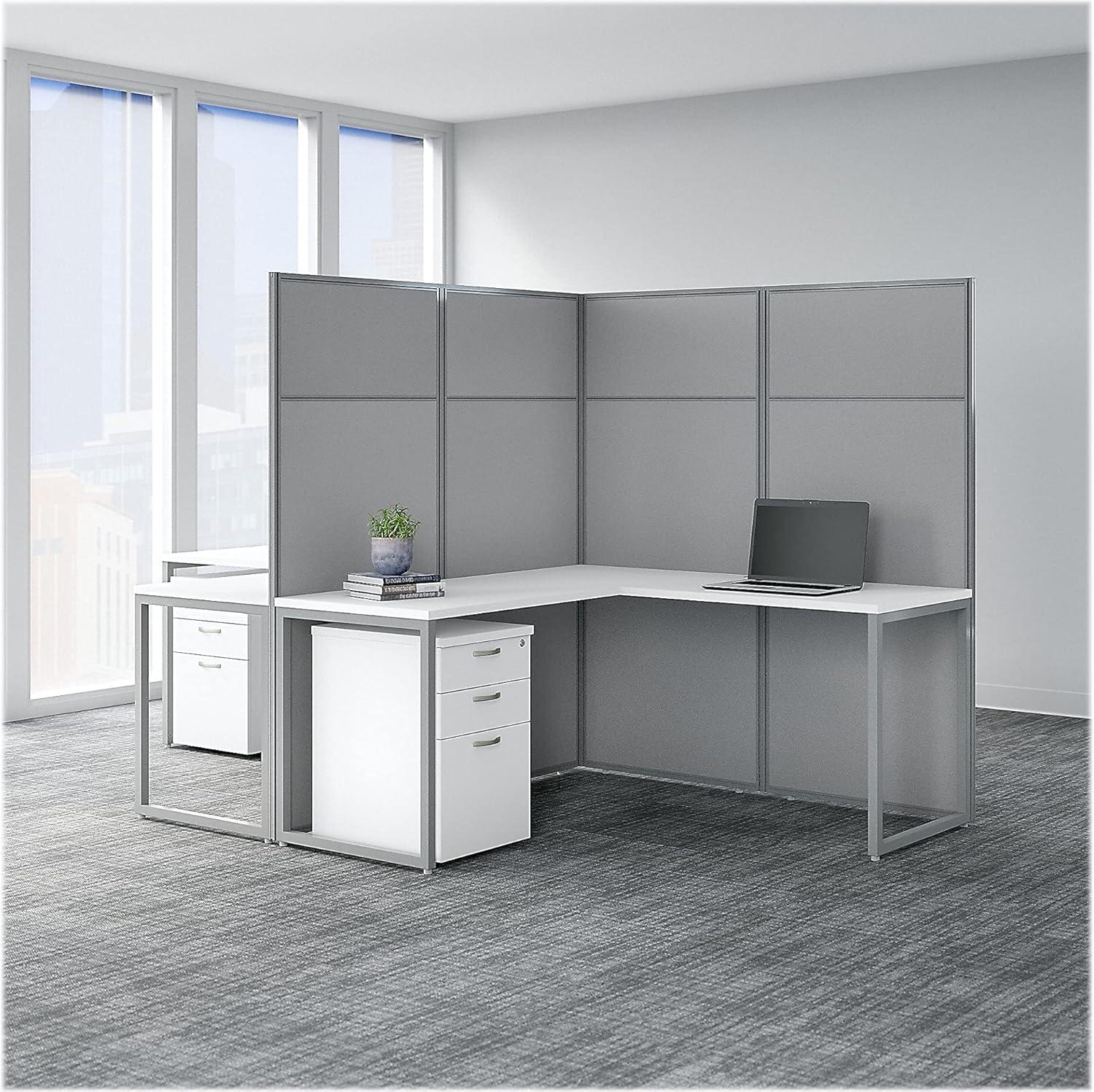 Easy Office 2 Person L Desk with Drawers & 66H Panels in White - Engineered Wood