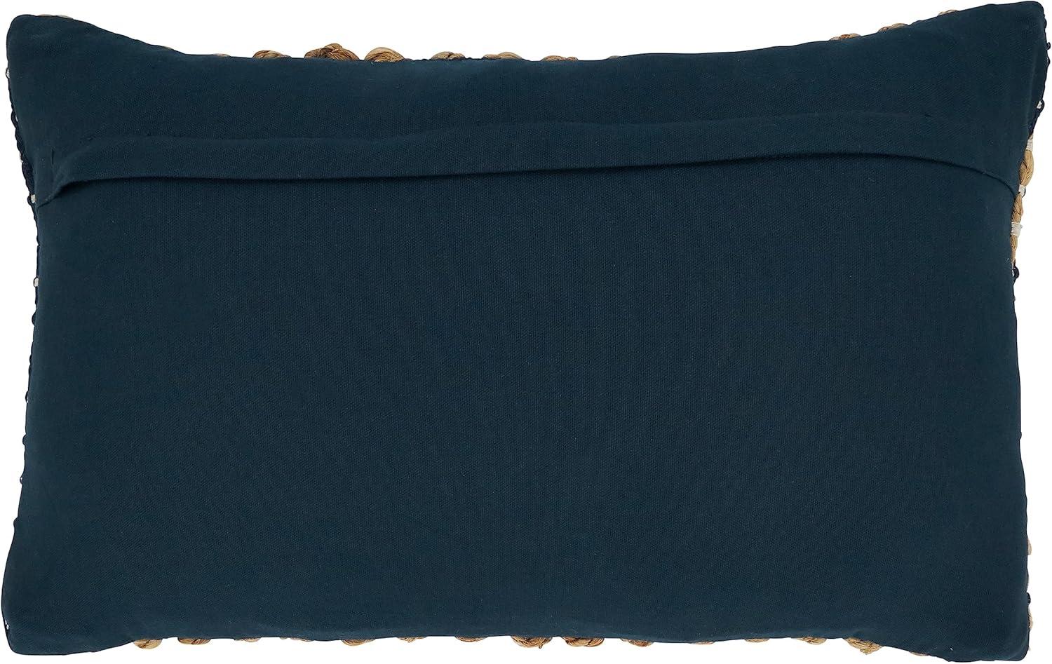 12"x20" Oversized Rope Design Down Filled Lumbar Throw Pillow Navy Blue - Saro Lifestyle: Cotton & Jute, Indoor Use, Zippered