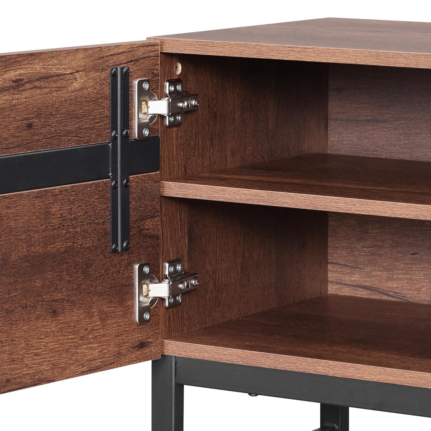 WAMPAT Modern TV Stand for TVs up to 75 inch, 2 in 1 Entertainment Center TV Console with Storage Cabinets and Metal Base,Media Console for Living Room,Brown