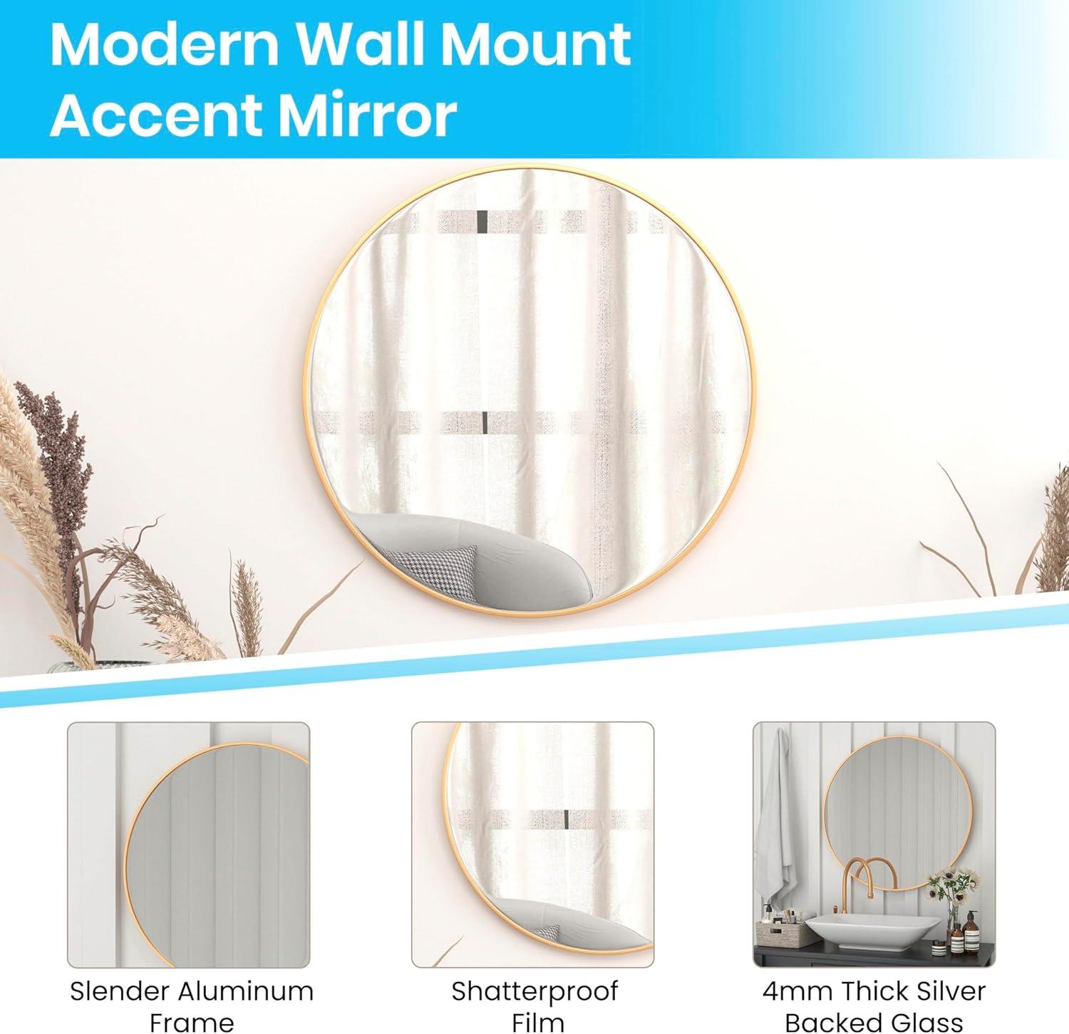 Flash Furniture Modern Round Wall Mounted Mirror, Gold