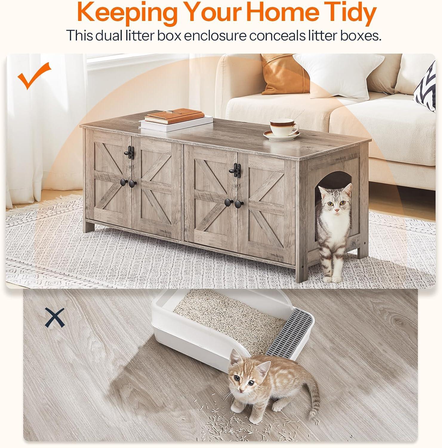 Cat Litter Box Fence For 2 Cats, Hidden Litter Box Furniture