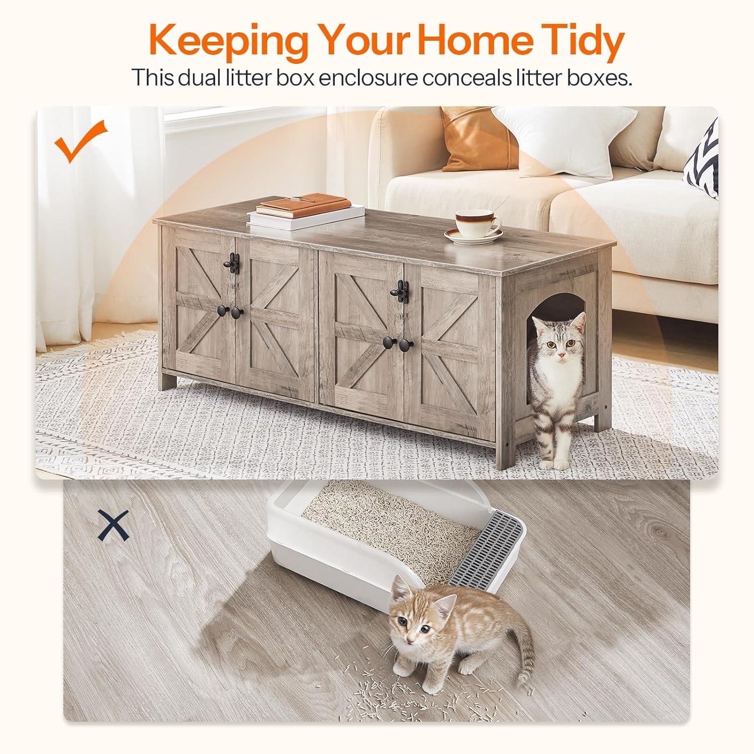 Cat Litter Box Fence For 2 Cats, Hidden Litter Box Furniture