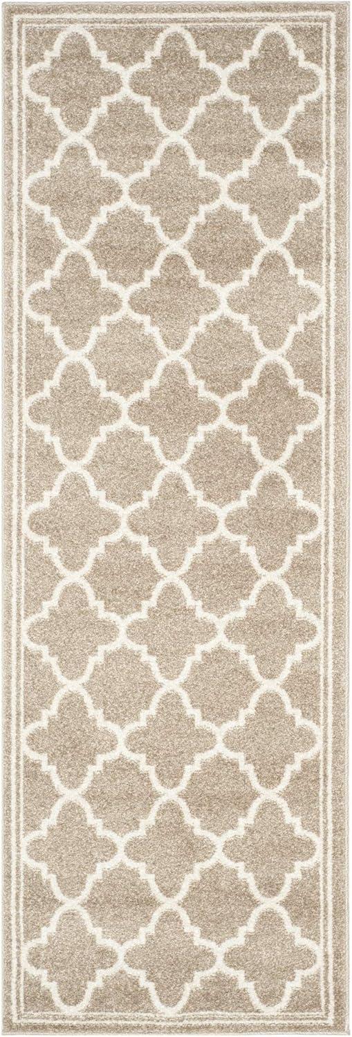 Wheat and Beige Geometric Synthetic Area Rug