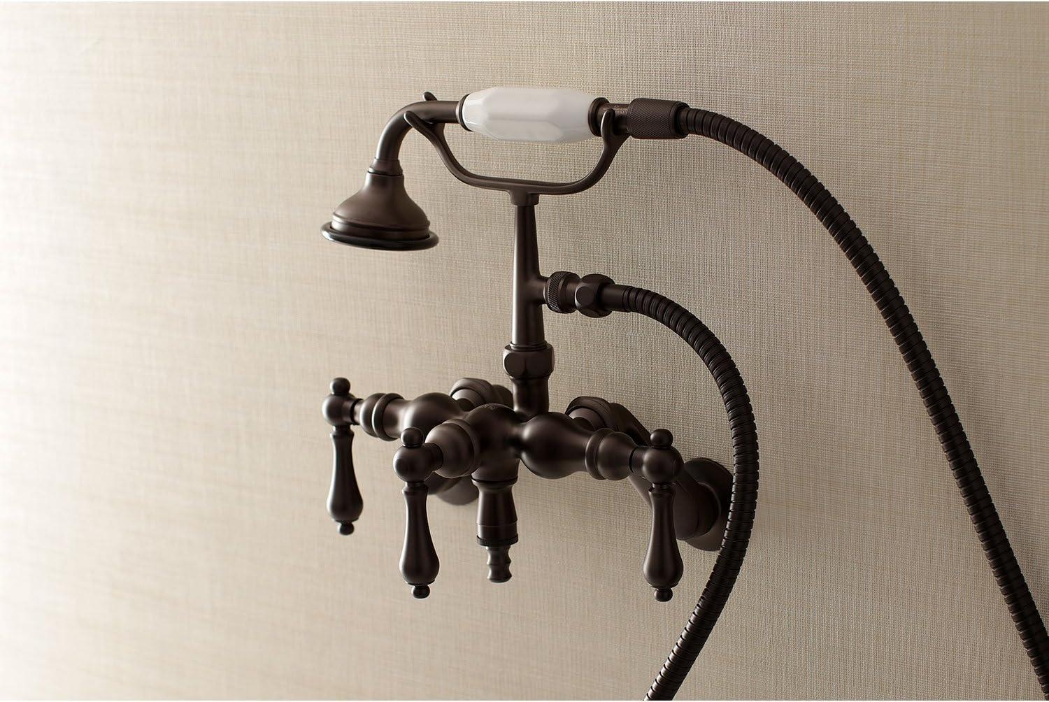 Kingston Brass Vintage Three-Handle 2-Hole Tub Wall Mount Clawfoot Tub Faucet with Hand Shower