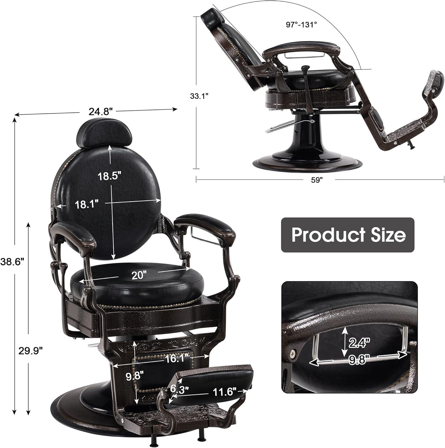 BarberPub Heavy Duty Vintage Barber Chair,  Salon Chair with Metal Frame