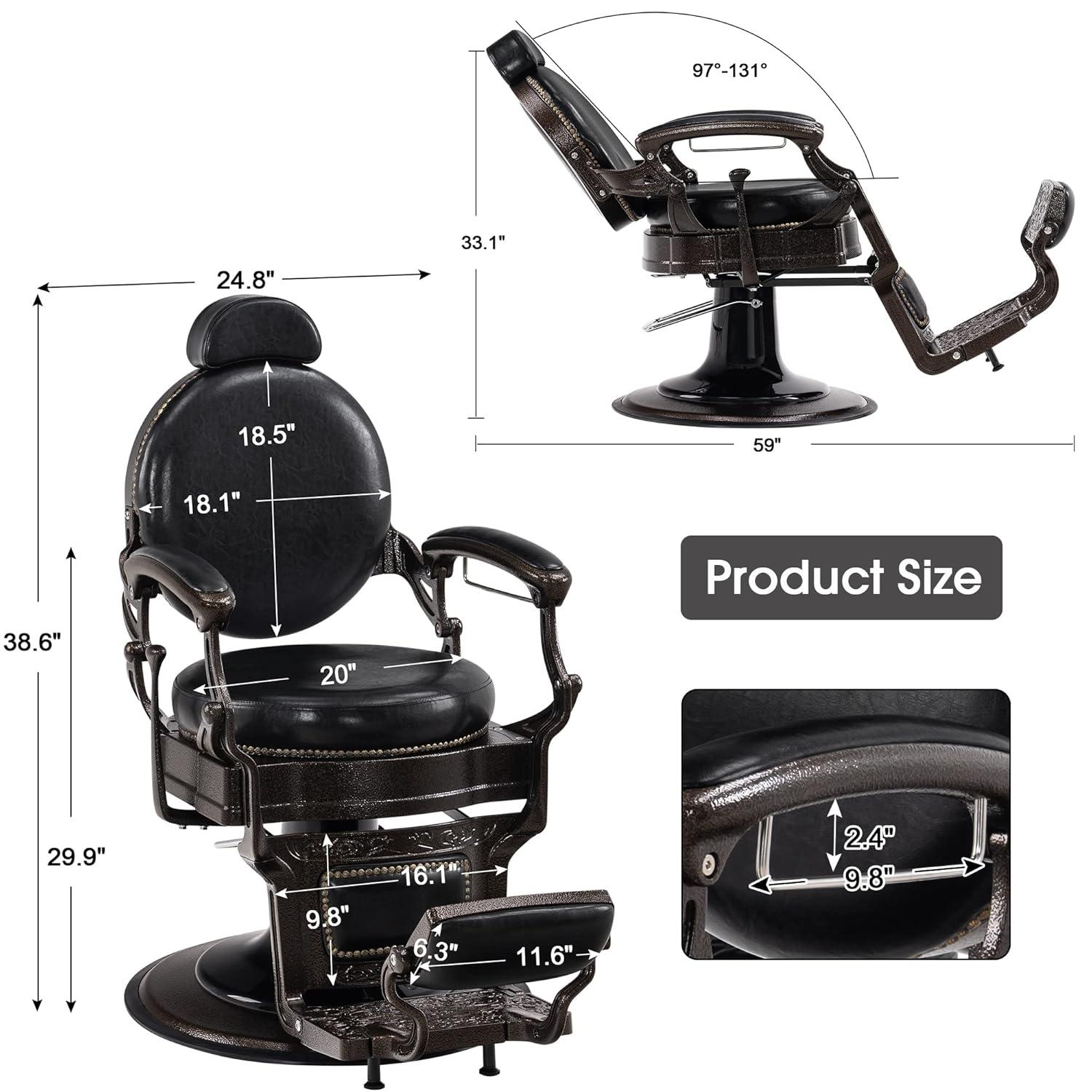 BarberPub Heavy Duty Vintage Barber Chair,  Salon Chair with Metal Frame