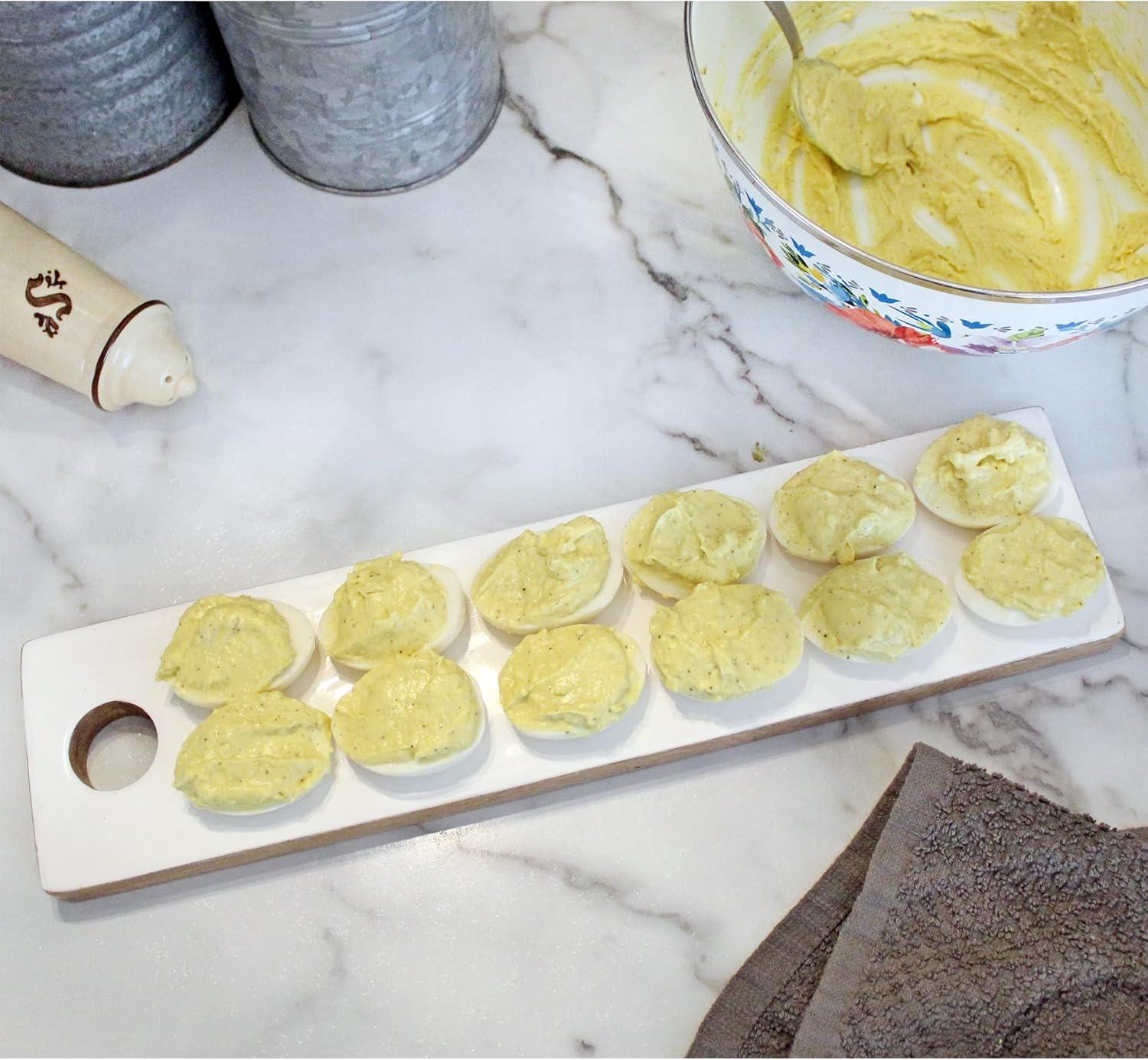 Reversible White Enamel and Mango Wood Deviled Egg Charcuterie Board