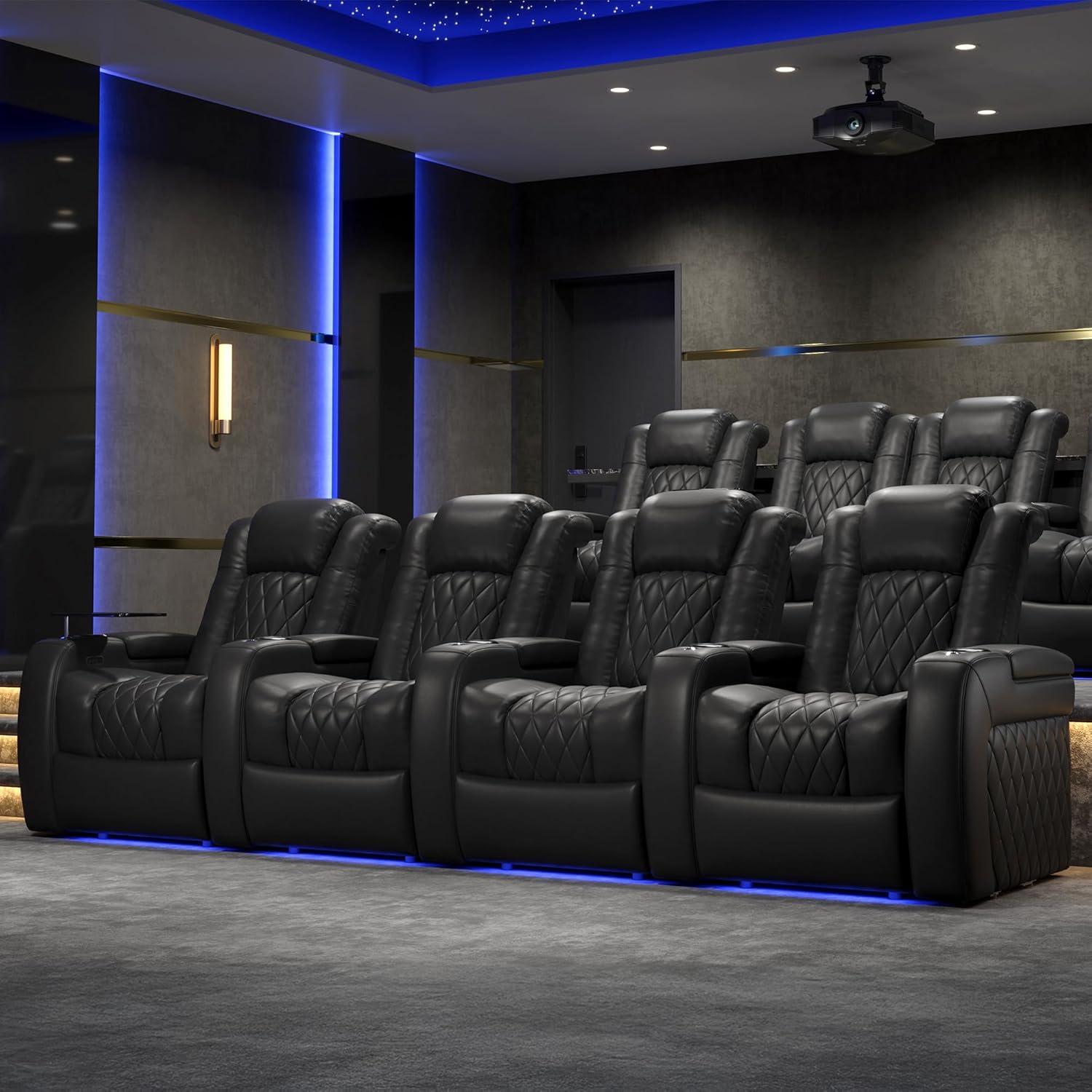 Orren Ellis Tuscany Leather Home Theater Seating with Cup Holder